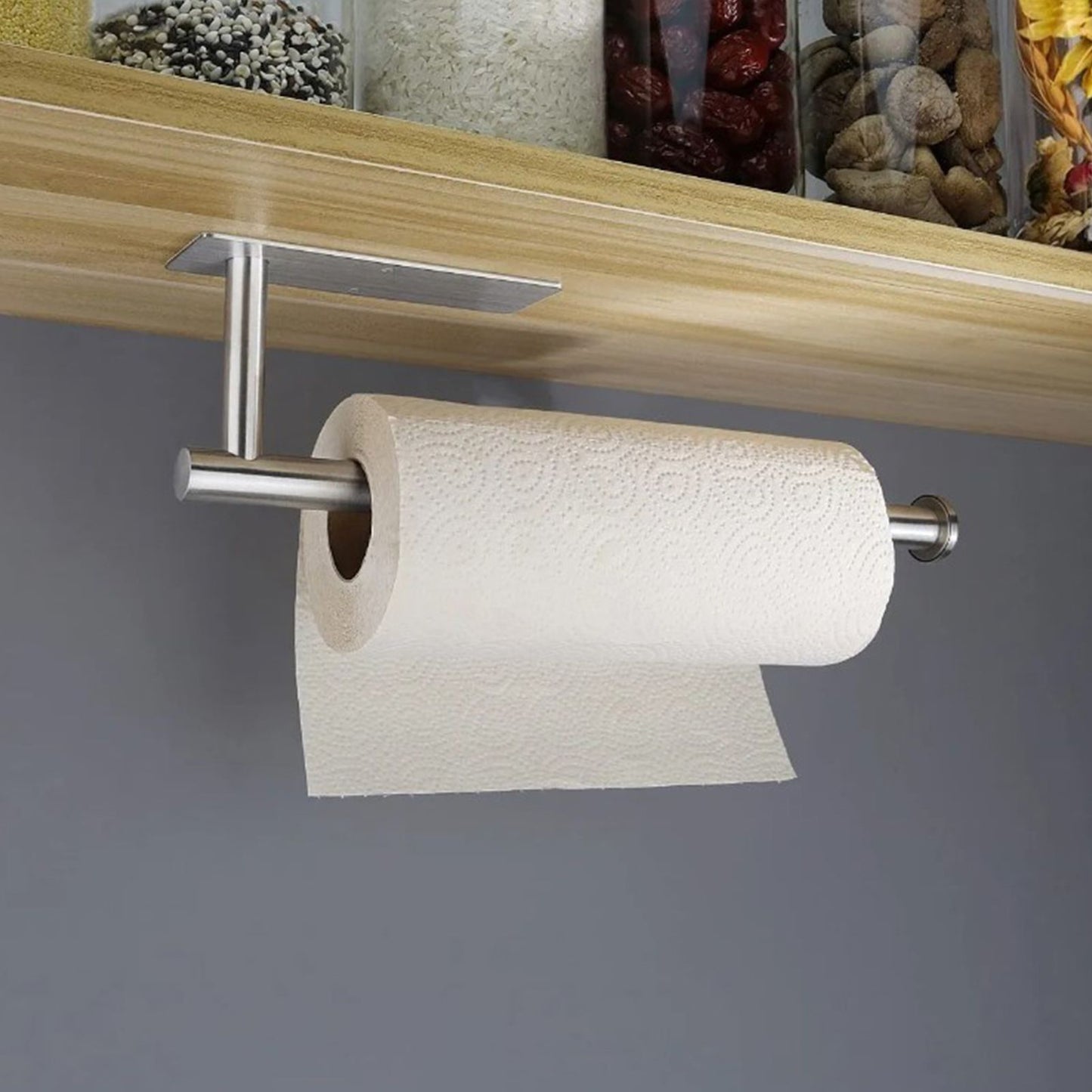 Paper Towel Holder 304 Stainless Steel Space Saving Decorative Practical Waterproof Hanging Paper Towels Rolls Holder for Home Quadrate Bottom Long Silvery