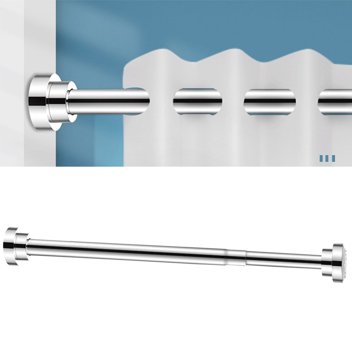Adjustable Closet Rod Stainless Steel Punch Free Retractable Clothes Drying Rod for Bathroom Bedroom Closet 22 Tubes 40‑55cm