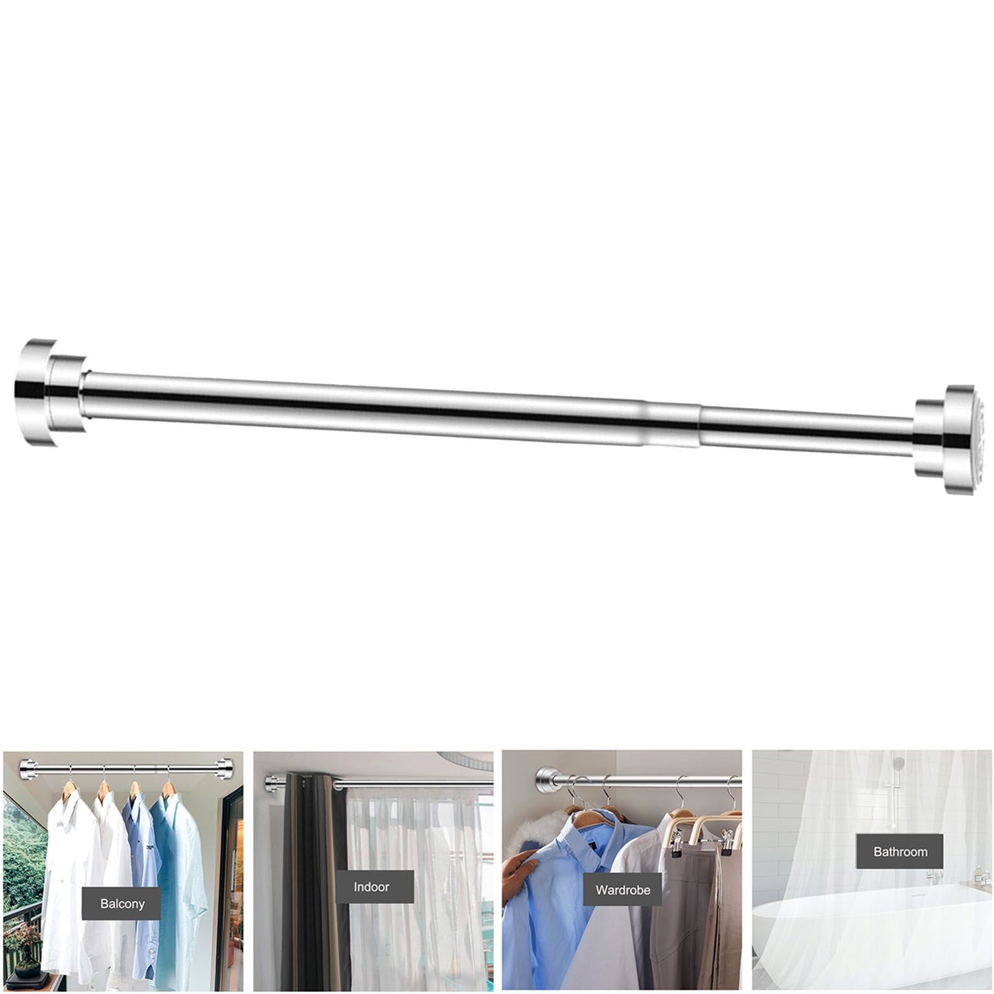 Adjustable Closet Rod Stainless Steel Punch Free Retractable Clothes Drying Rod for Bathroom Bedroom Closet 22 Tubes 40‑55cm