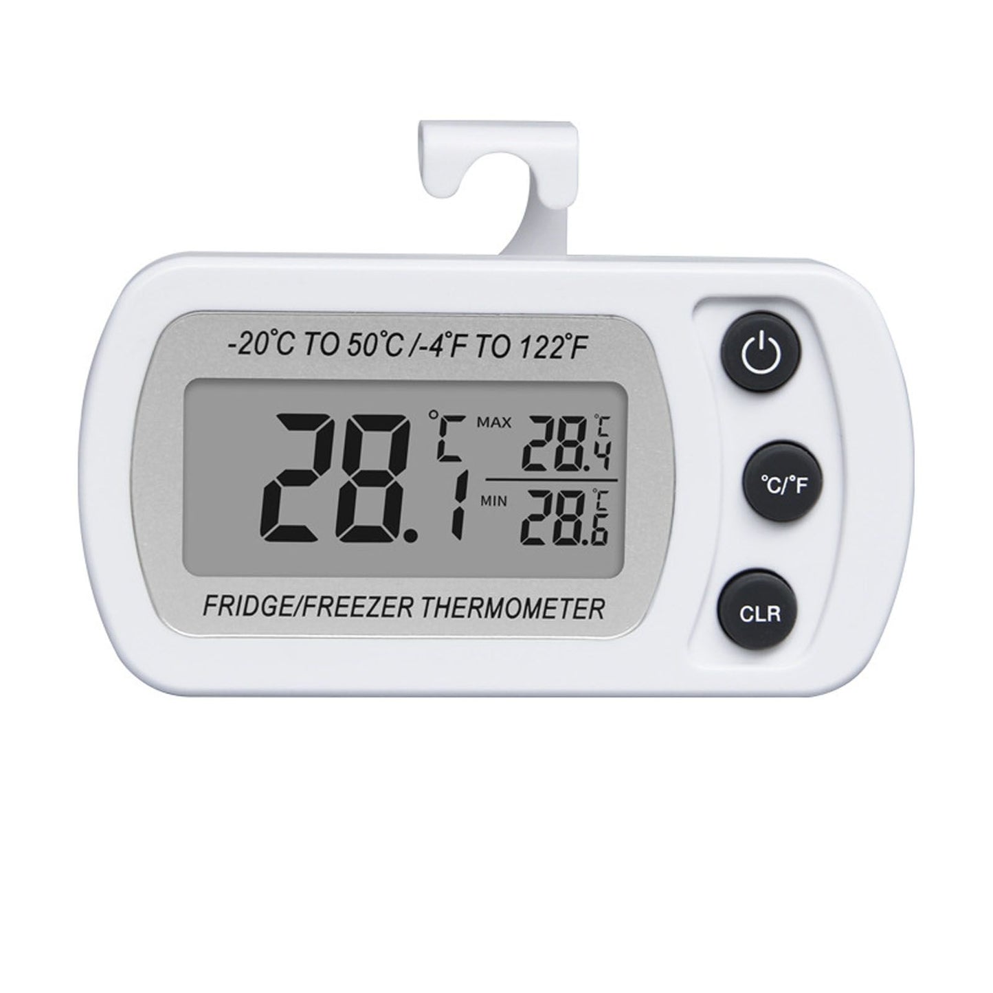 Refrigerator Thermometer Memory Function ABS Body White °C °F Switched Small Compact Digital Freezer Thermometer with Hook