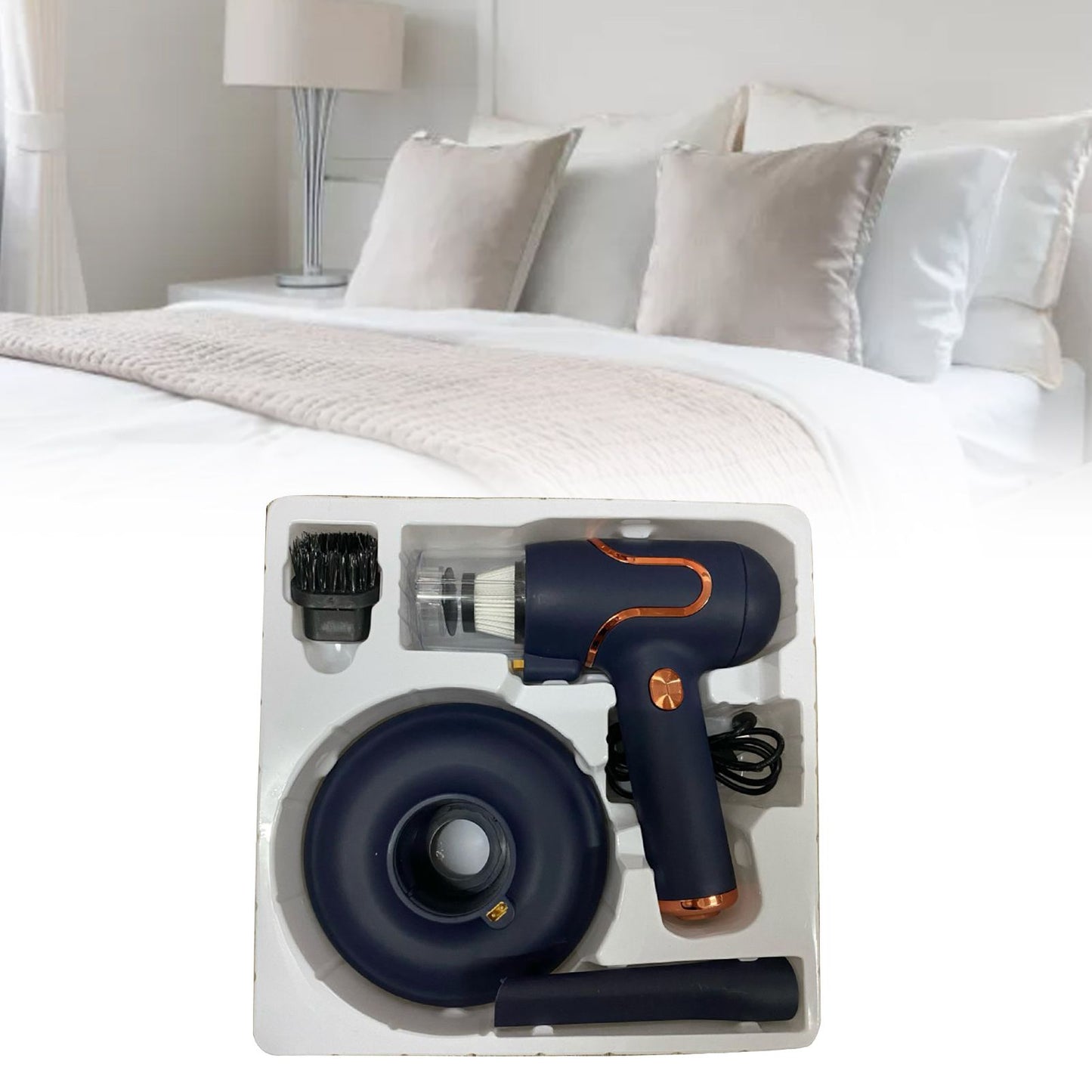 Vacuum Mite Cleaner Portable Cordless Lightweight Handheld Vacuum Dust Mite Cleaner for Home Mattress Car Dark Blue