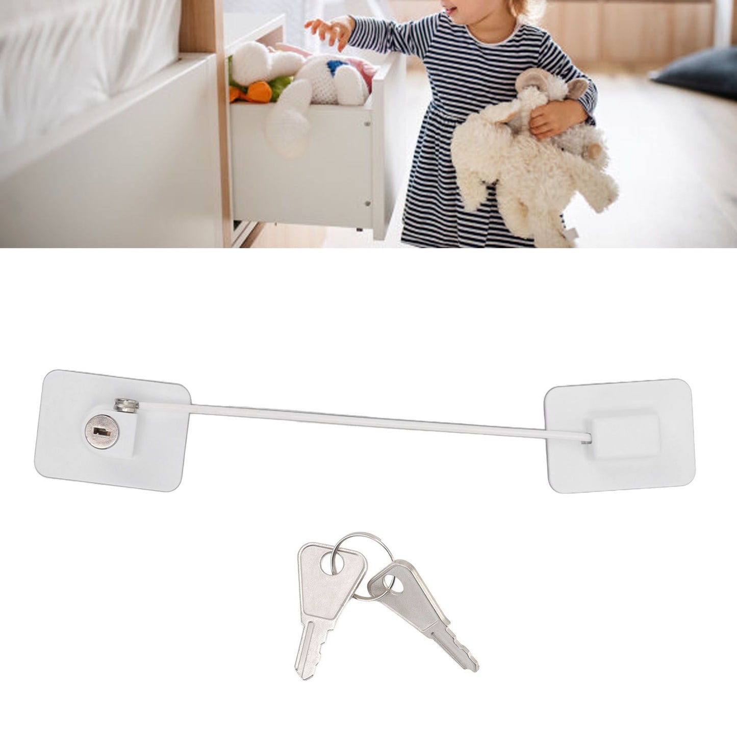 Refrigerator Lock White Childproof Freezer Lock Child Safety Cabinet Drawer Lock with 2 Keys
