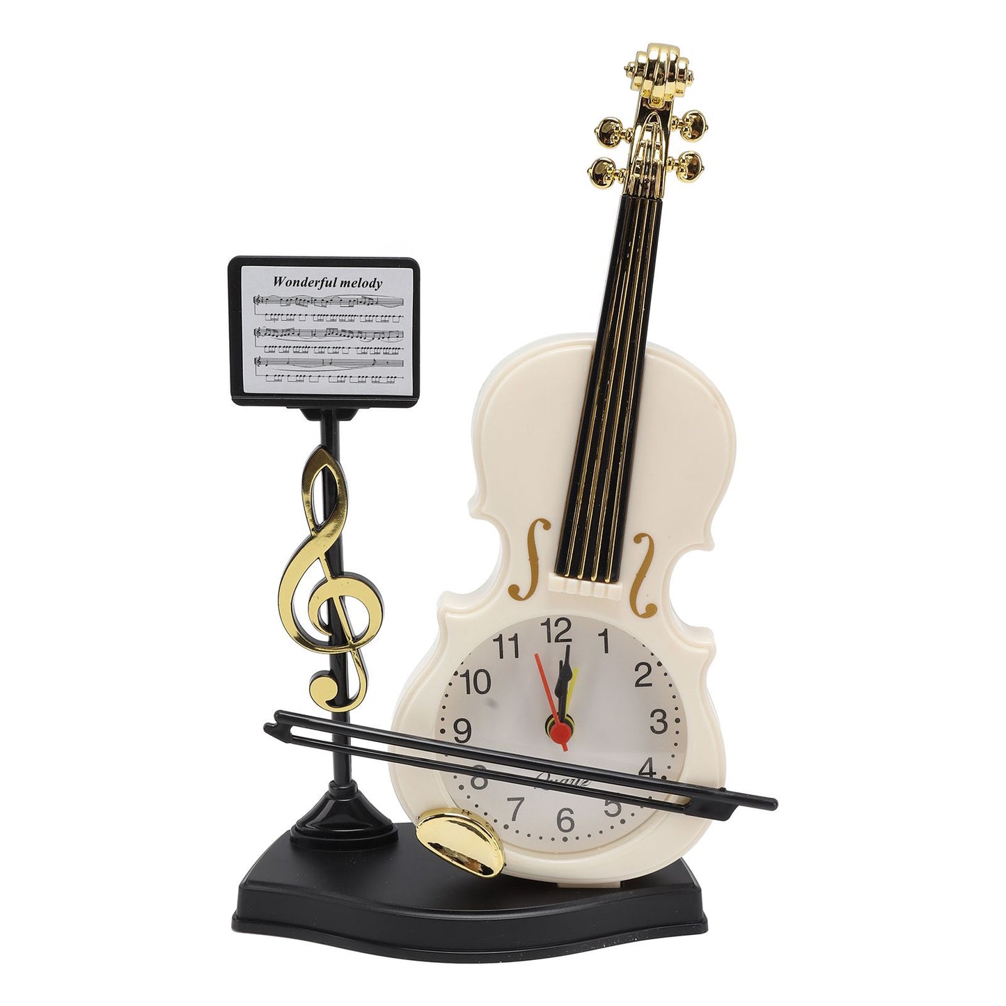 Violin Alarm Clock Unique Appearance Innovative Alarm Clock for Home Living Room Desktop Decoration Gifts 2165B(height 21CM)
