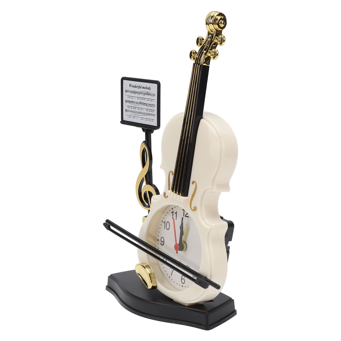 Violin Alarm Clock Unique Appearance Innovative Alarm Clock for Home Living Room Desktop Decoration Gifts 2165B(height 21CM)