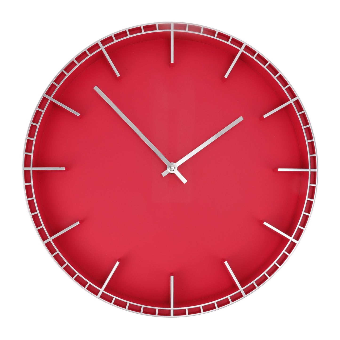 Wall Clock Silent Prevents Ticking Easy To Read Innovative Modern Round Wall Clock for Home Office Kitchen Bedroom 5686 Silver with Red (37.7x3cm / 14.8x1.2in)