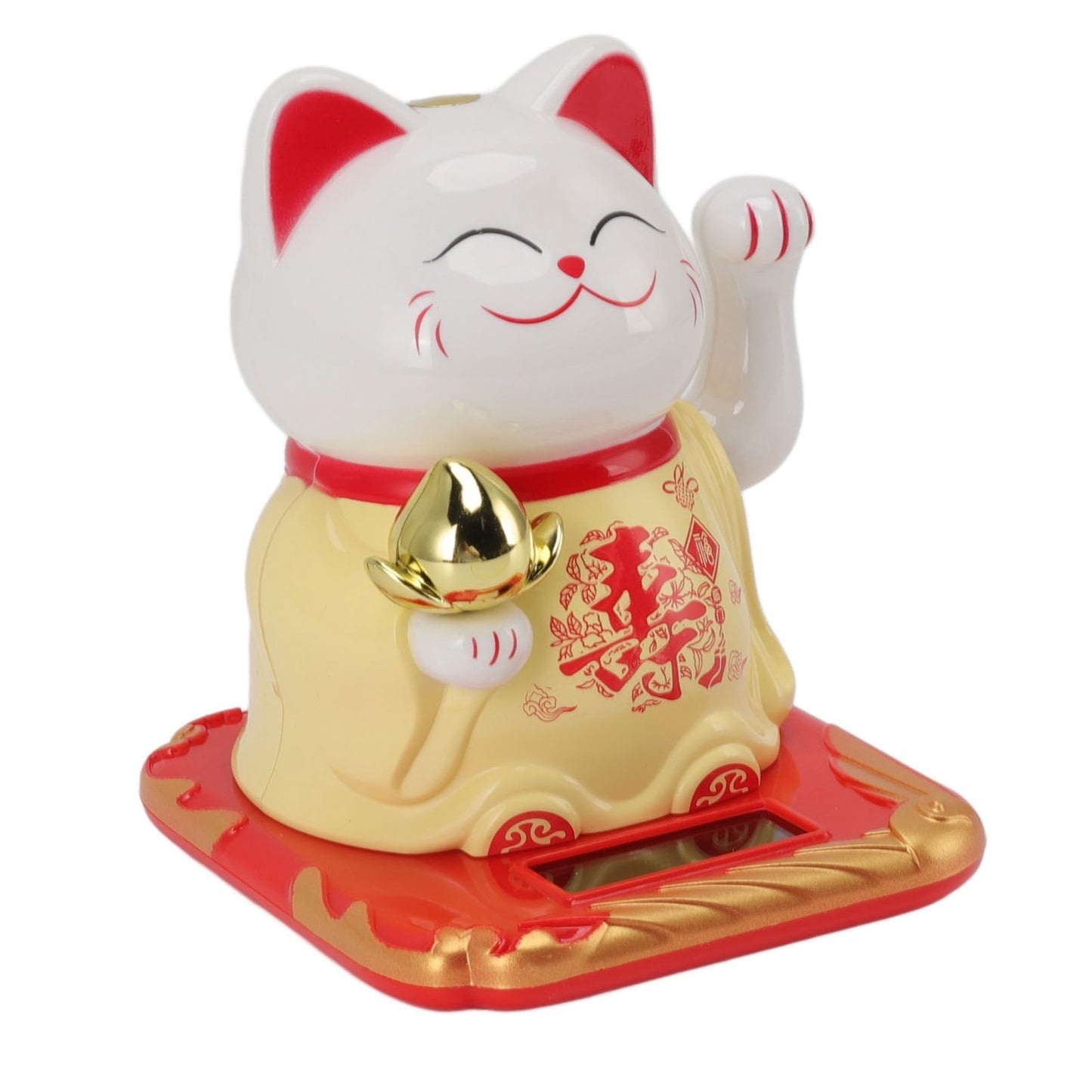 Lucky Waving Cat Light Induction Plastic Chinese Welcome Cat Ornament for Home Cars Yellow