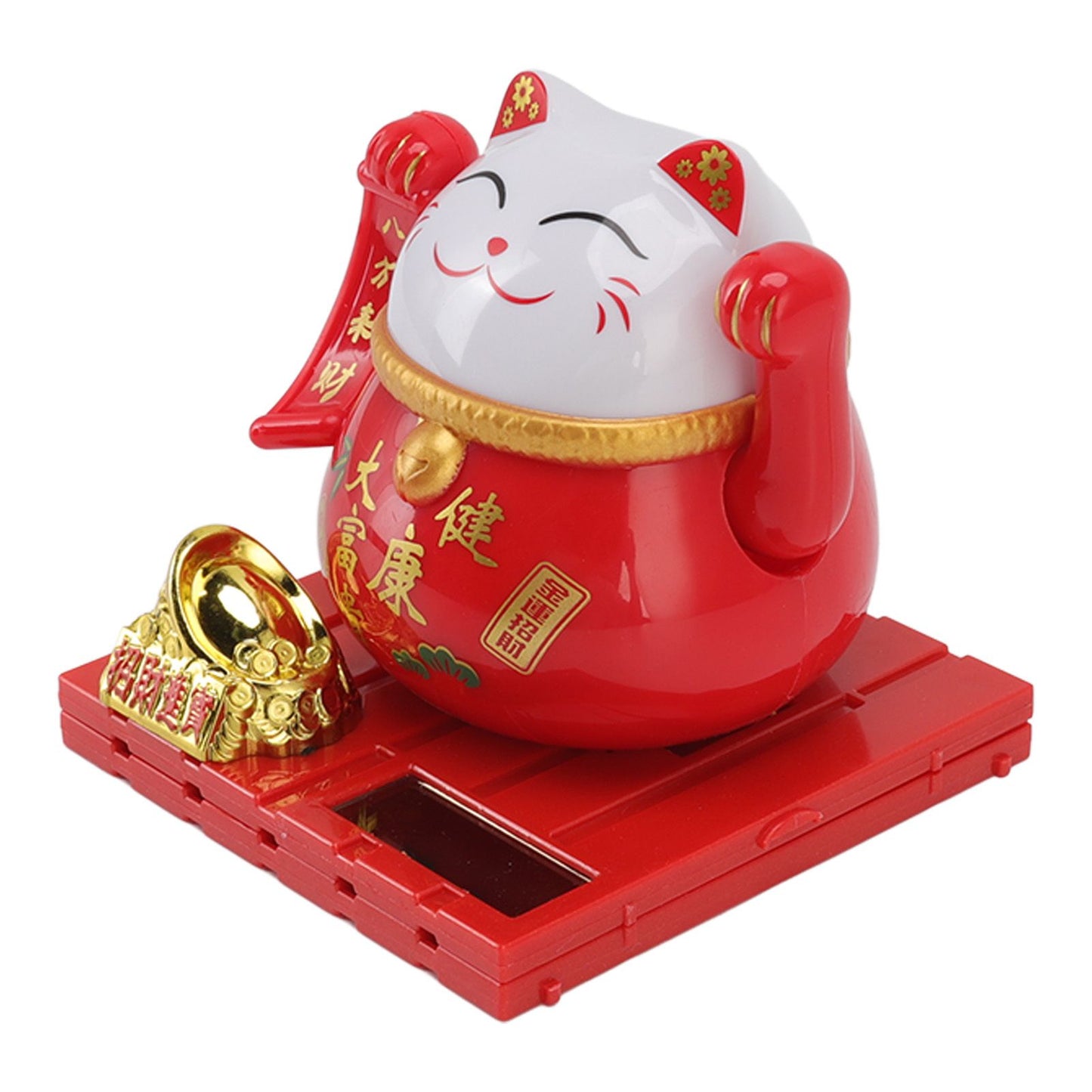 Solar Powered Waving Red Fat Cat Good Luck Wealth Welcoming Lucky Fortune Cat Home Room Office Desktop Decoration Large Size