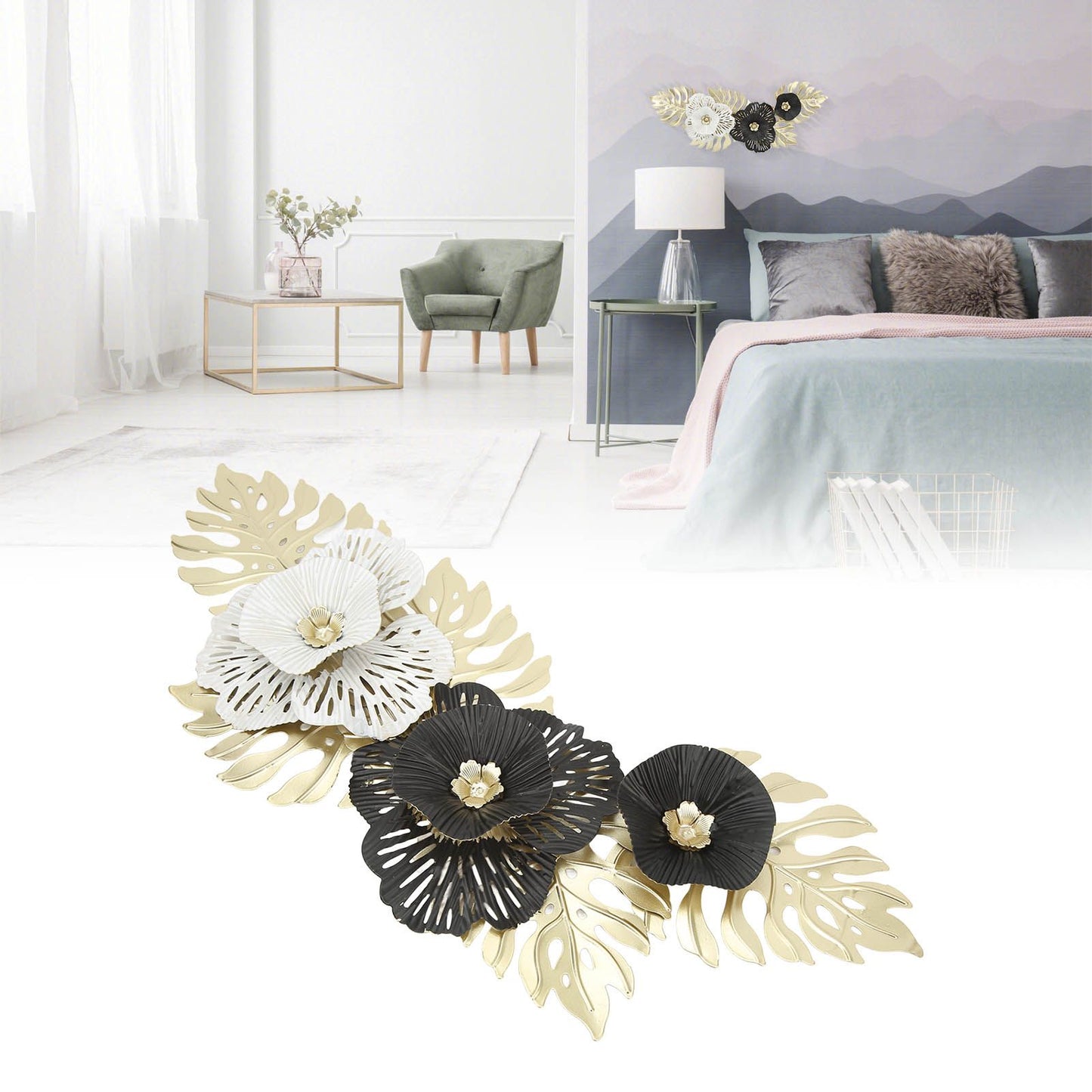 Nordic Luxury Wall Metal Pendant Innovative Iron Wall Flower Decoration Home Living Room Wall Decoration Black White