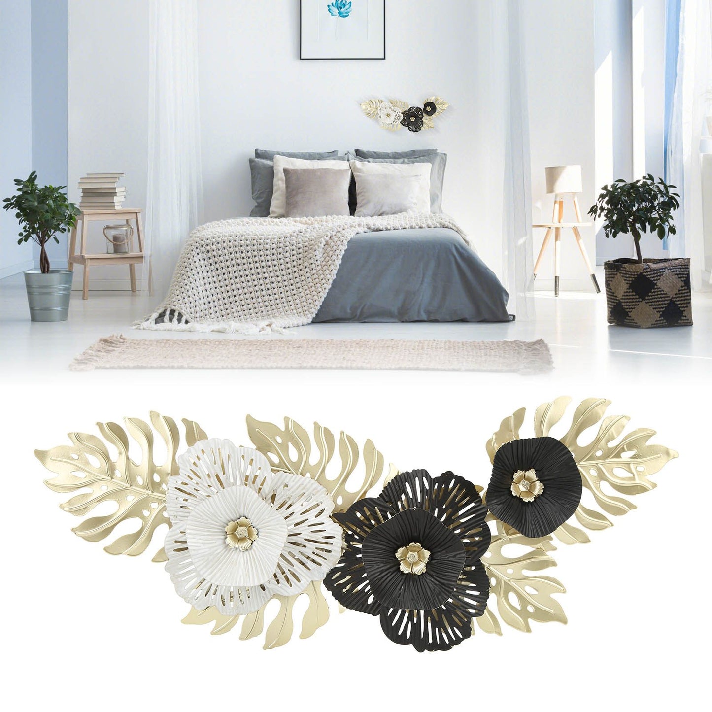 Nordic Luxury Wall Metal Pendant Innovative Iron Wall Flower Decoration Home Living Room Wall Decoration Black White