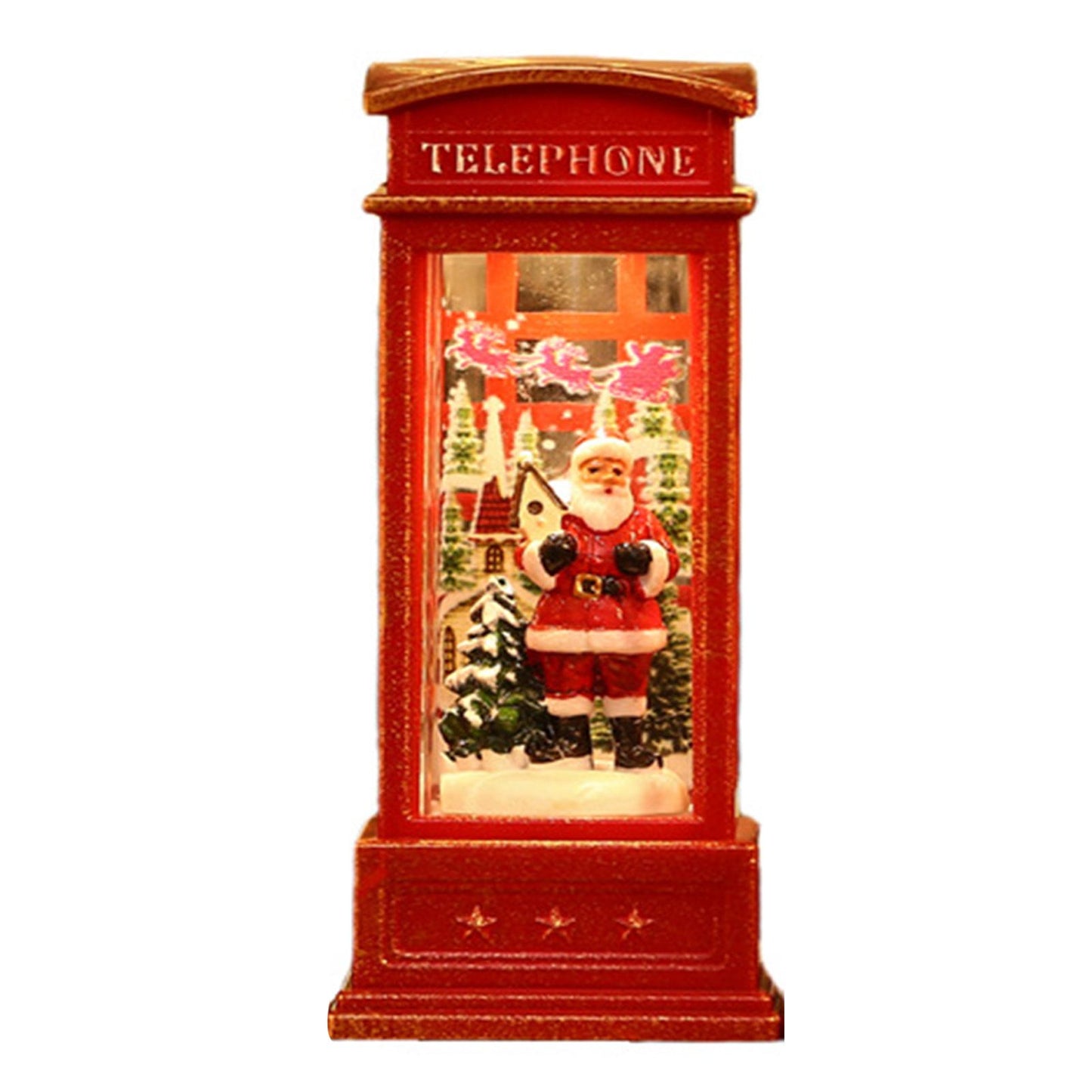 Snow Globe Lantern Telephone Booth Designed Christmas Luminous Ornament for Bar KTV Decoration Santa