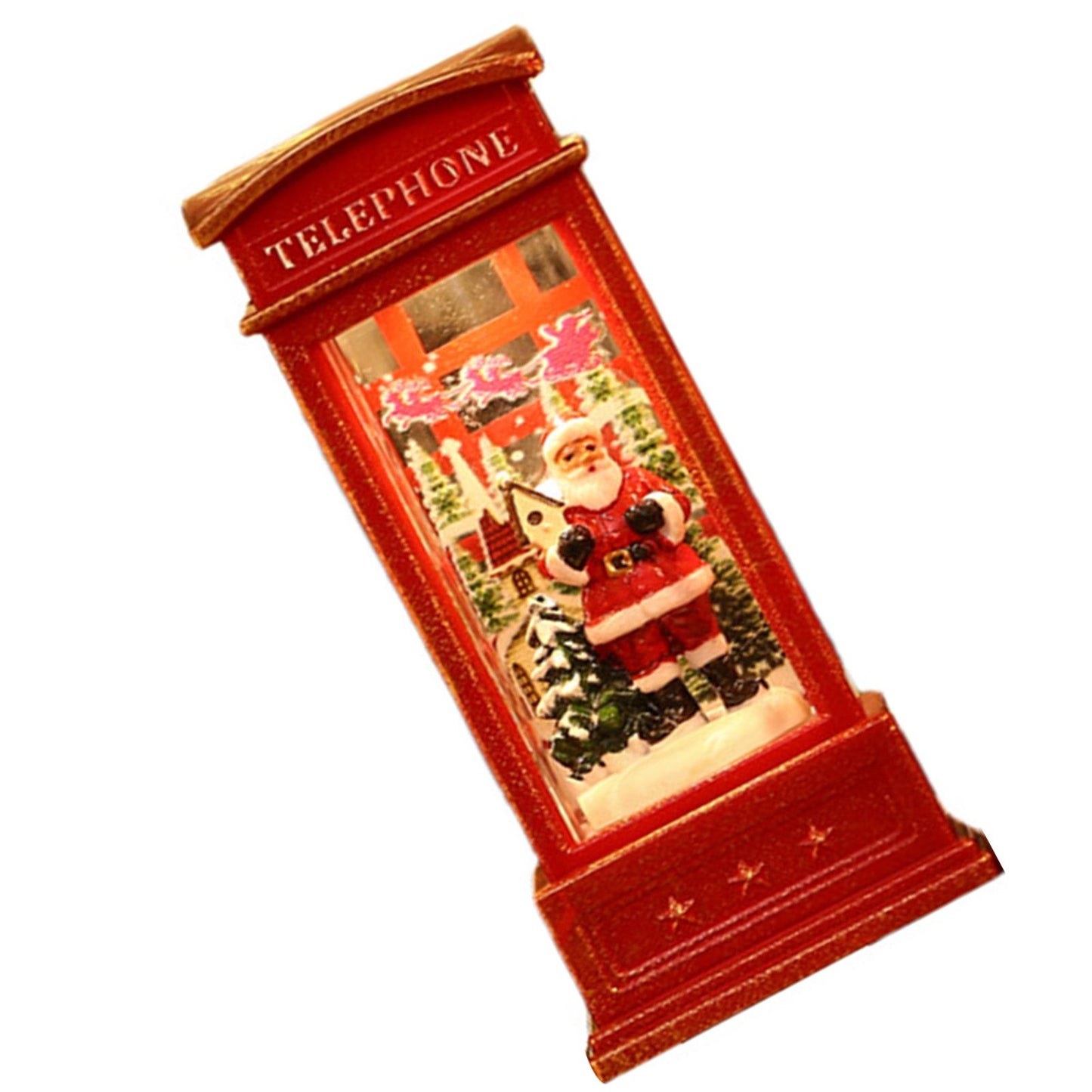 Snow Globe Lantern Telephone Booth Designed Christmas Luminous Ornament for Bar KTV Decoration Santa