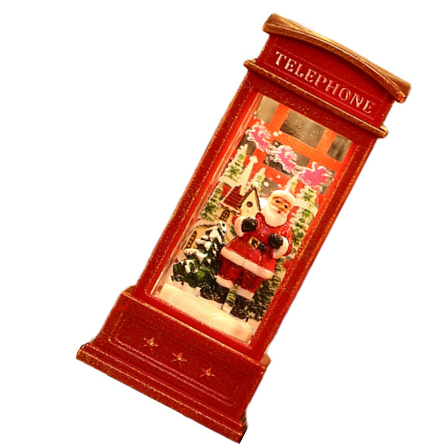 Snow Globe Lantern Telephone Booth Designed Christmas Luminous Ornament for Bar KTV Decoration Santa