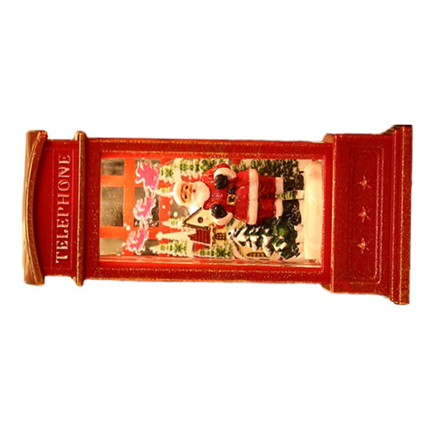 Snow Globe Lantern Telephone Booth Designed Christmas Luminous Ornament for Bar KTV Decoration Santa