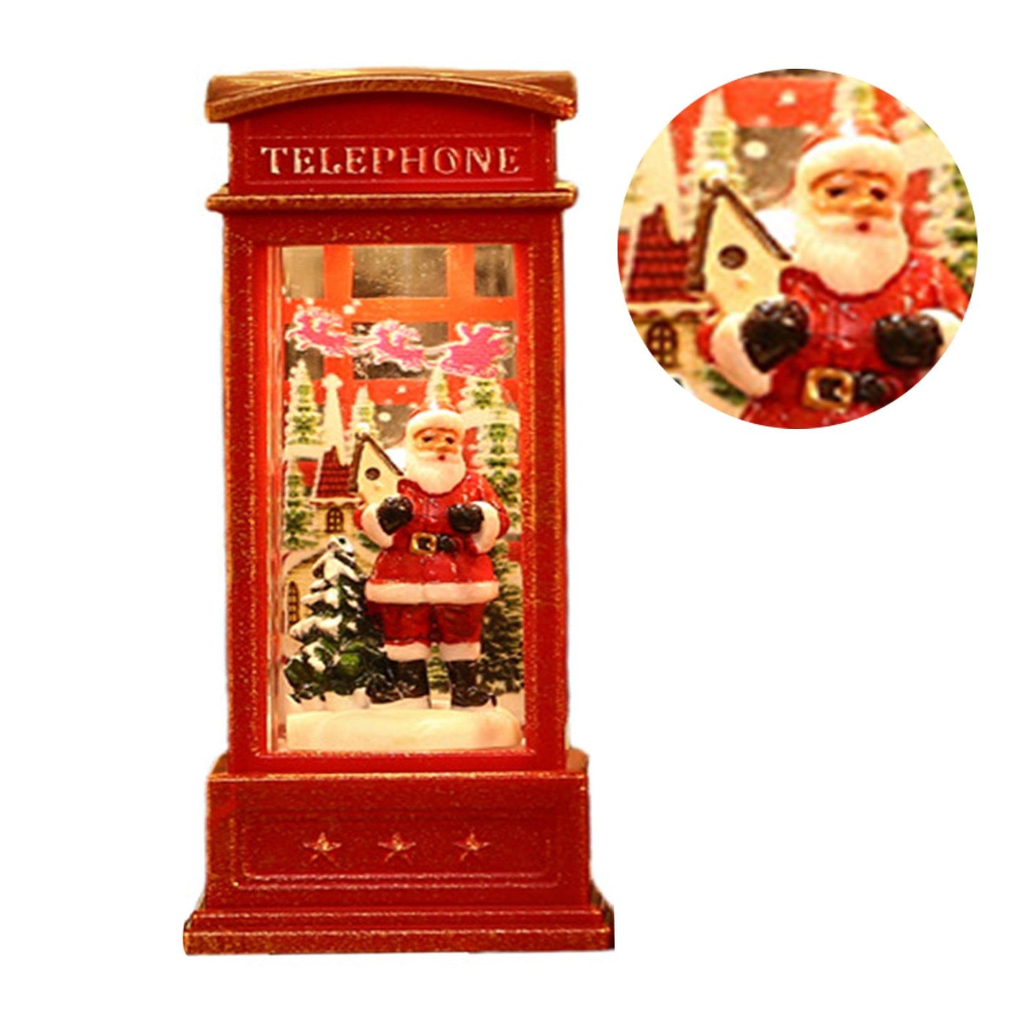 Snow Globe Lantern Telephone Booth Designed Christmas Luminous Ornament for Bar KTV Decoration Santa