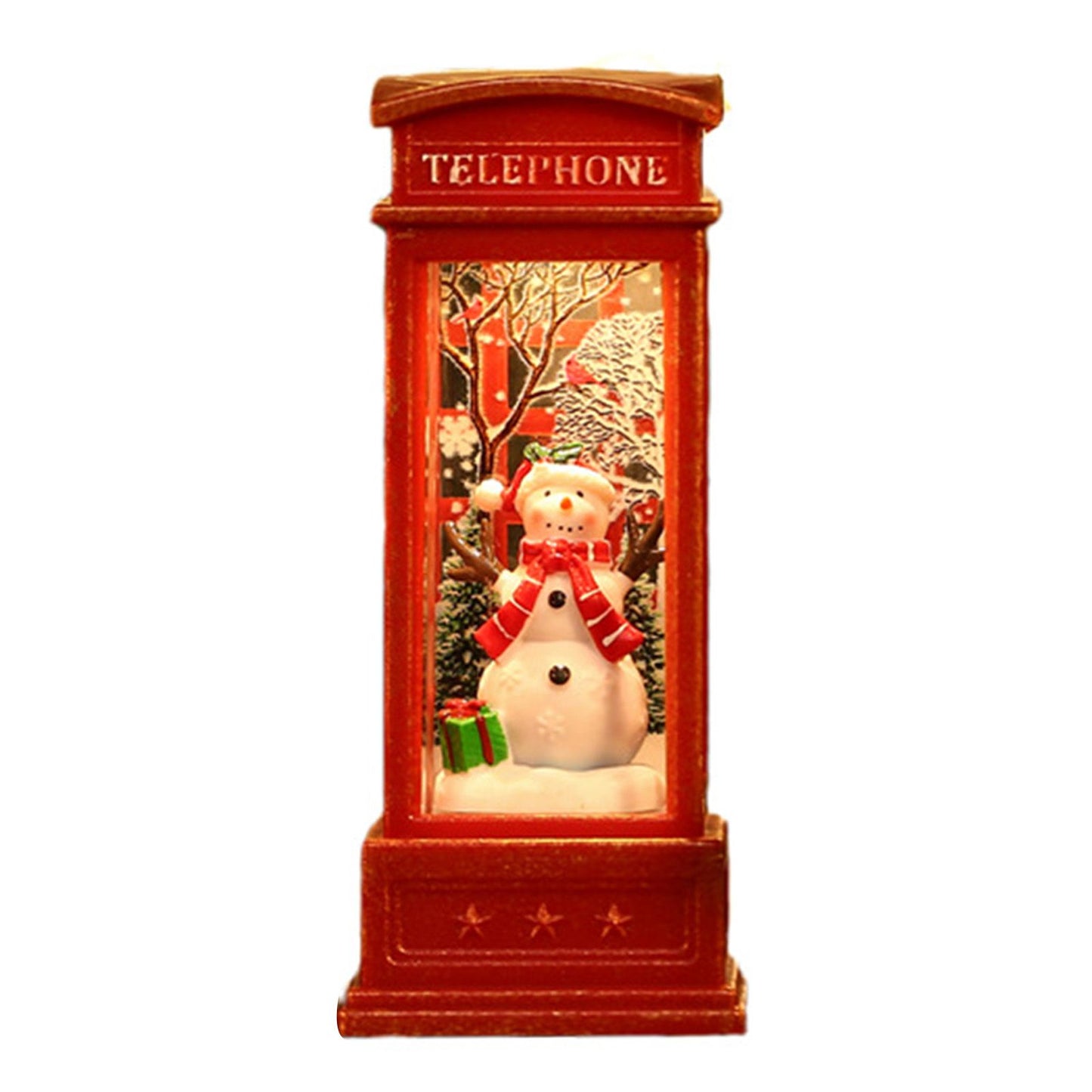 Snow Globe Lantern Telephone Booth Designed Christmas Luminous Ornament for Bar KTV Decoration Snowman