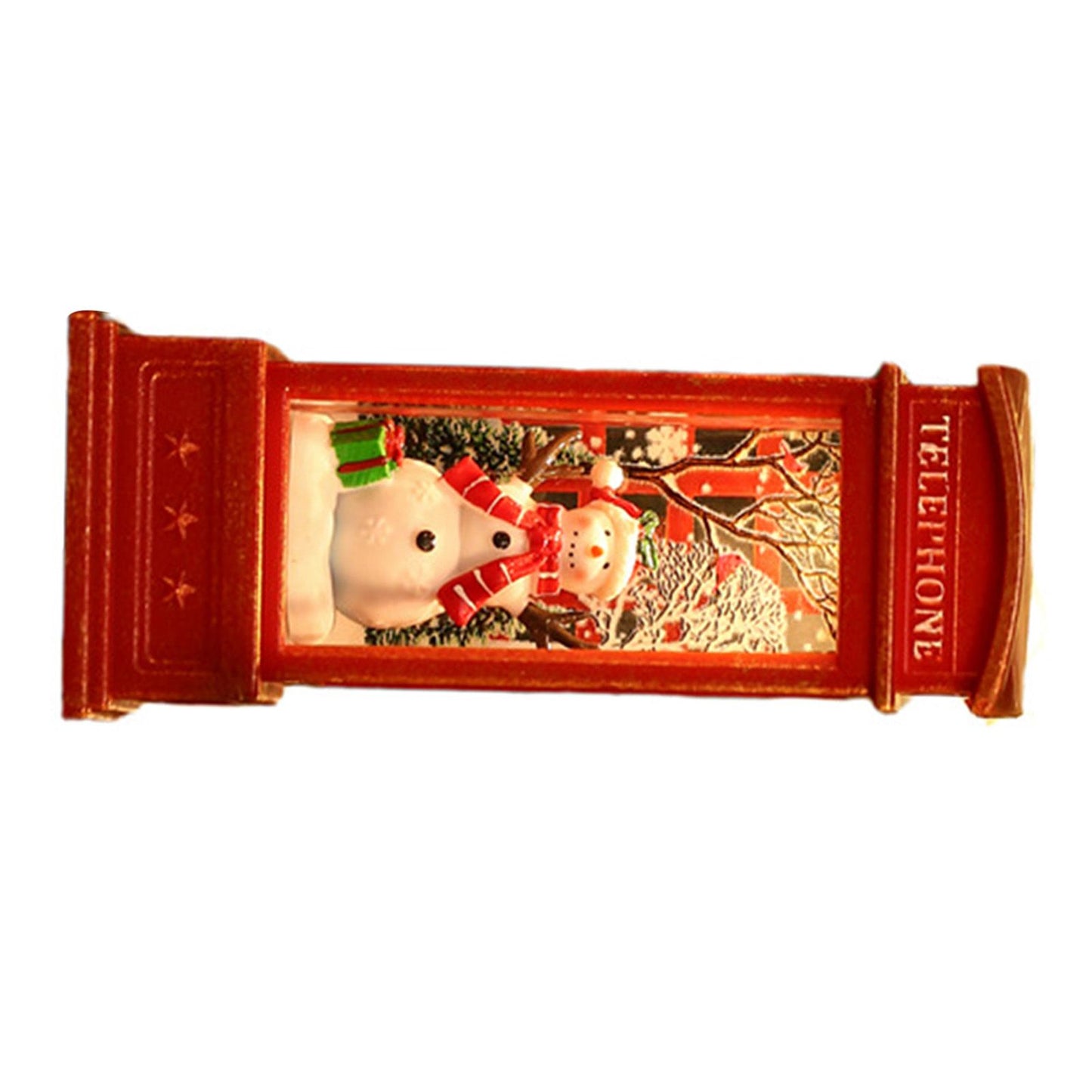 Snow Globe Lantern Telephone Booth Designed Christmas Luminous Ornament for Bar KTV Decoration Snowman