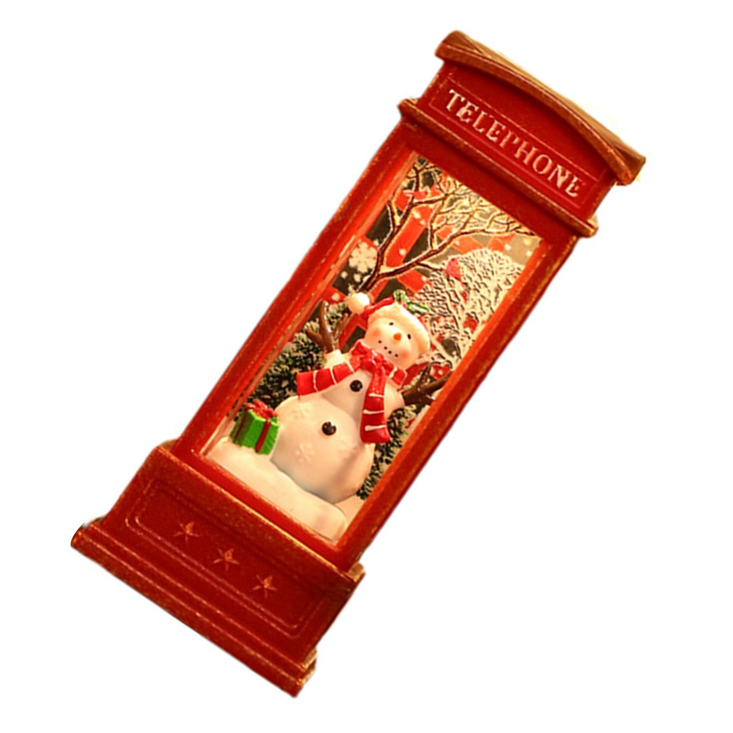 Snow Globe Lantern Telephone Booth Designed Christmas Luminous Ornament for Bar KTV Decoration Snowman