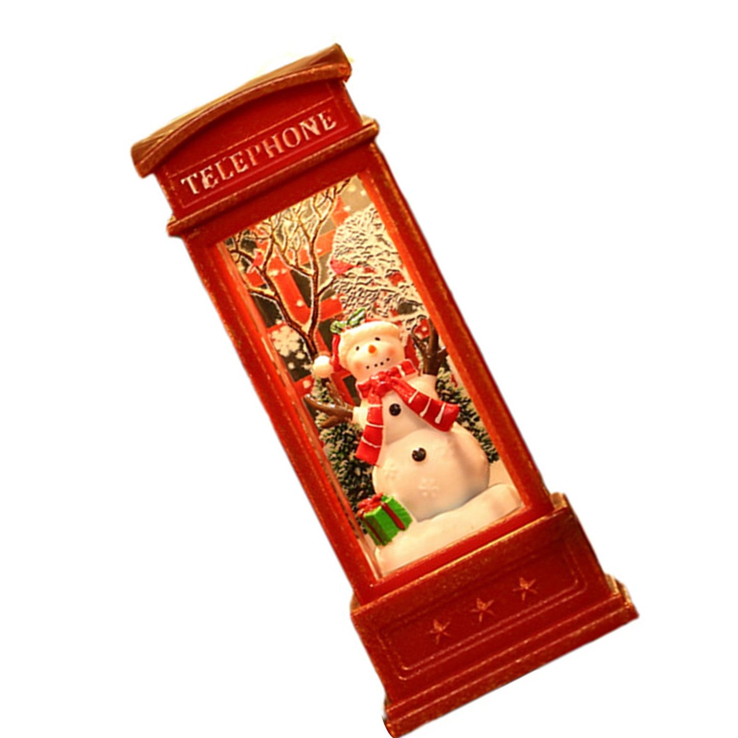 Snow Globe Lantern Telephone Booth Designed Christmas Luminous Ornament for Bar KTV Decoration Snowman