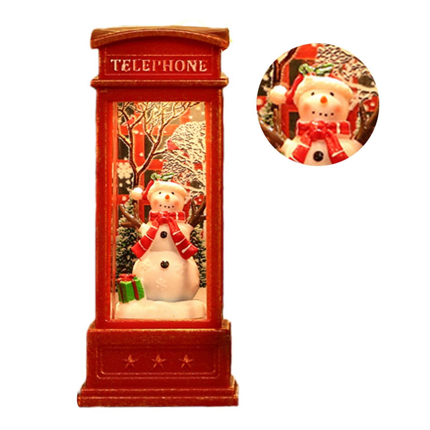 Snow Globe Lantern Telephone Booth Designed Christmas Luminous Ornament for Bar KTV Decoration Snowman