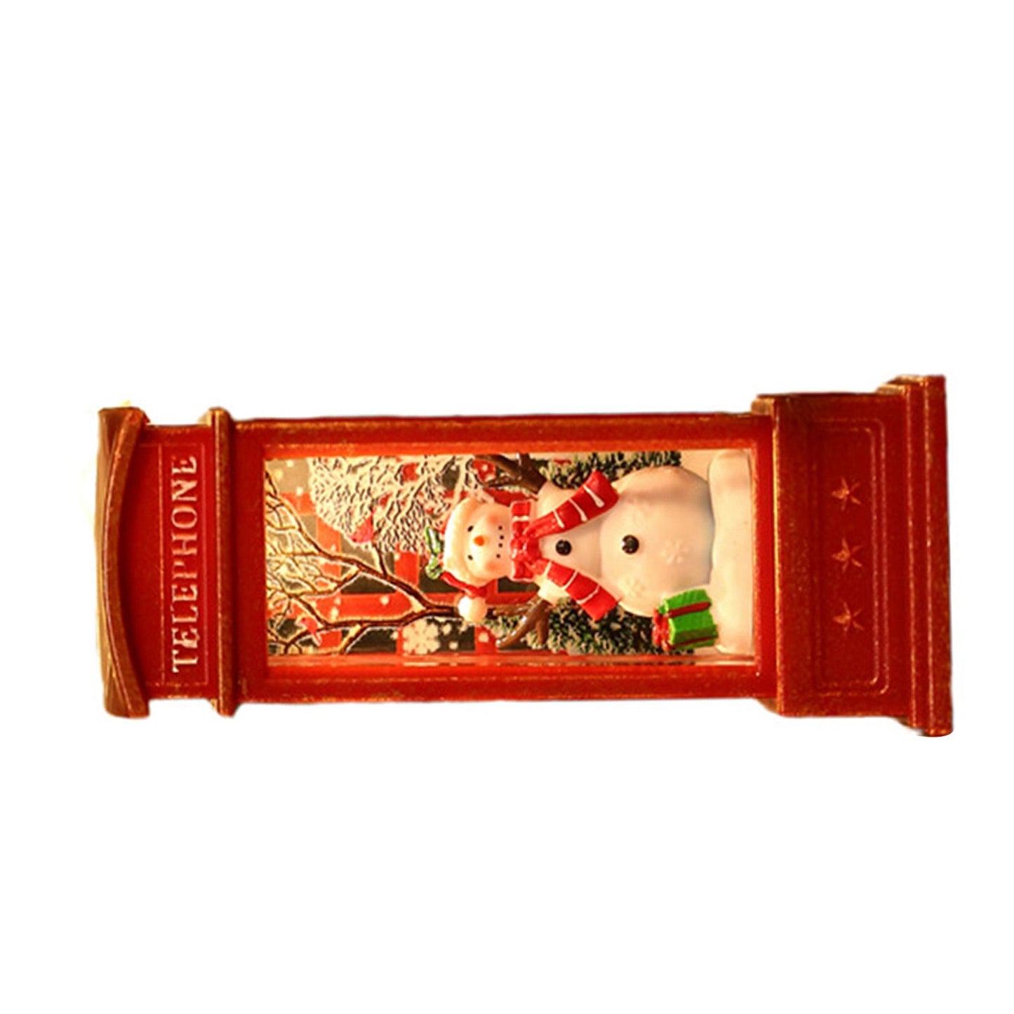 Snow Globe Lantern Telephone Booth Designed Christmas Luminous Ornament for Bar KTV Decoration Snowman