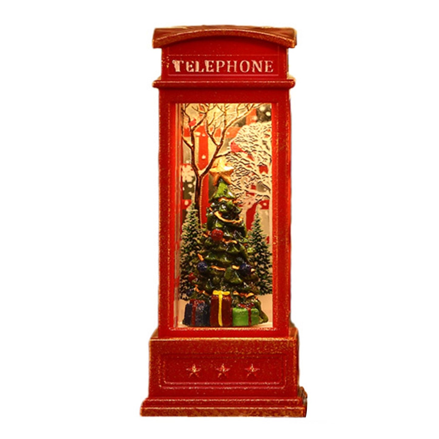 Snow Globe Lantern Telephone Booth Designed Christmas Luminous Ornament for Bar KTV Decoration Christmas Tree