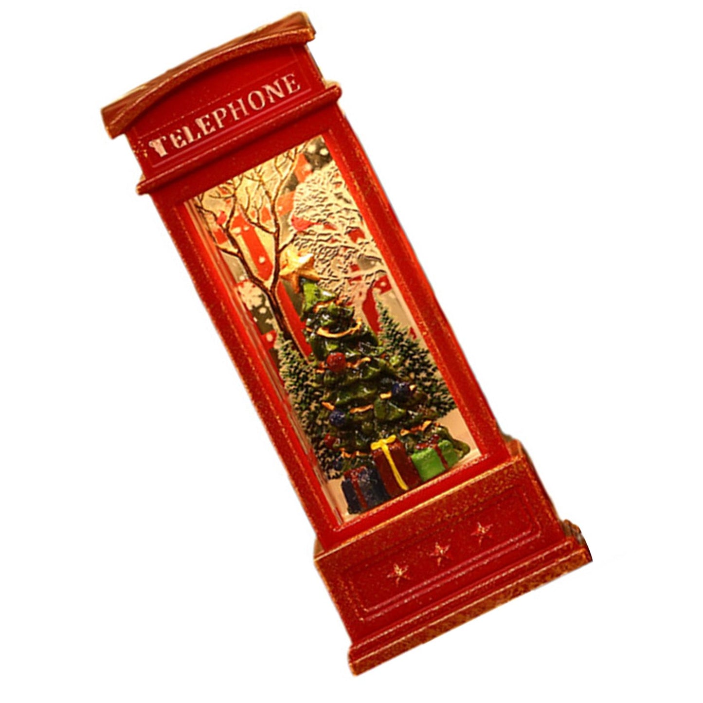 Snow Globe Lantern Telephone Booth Designed Christmas Luminous Ornament for Bar KTV Decoration Christmas Tree
