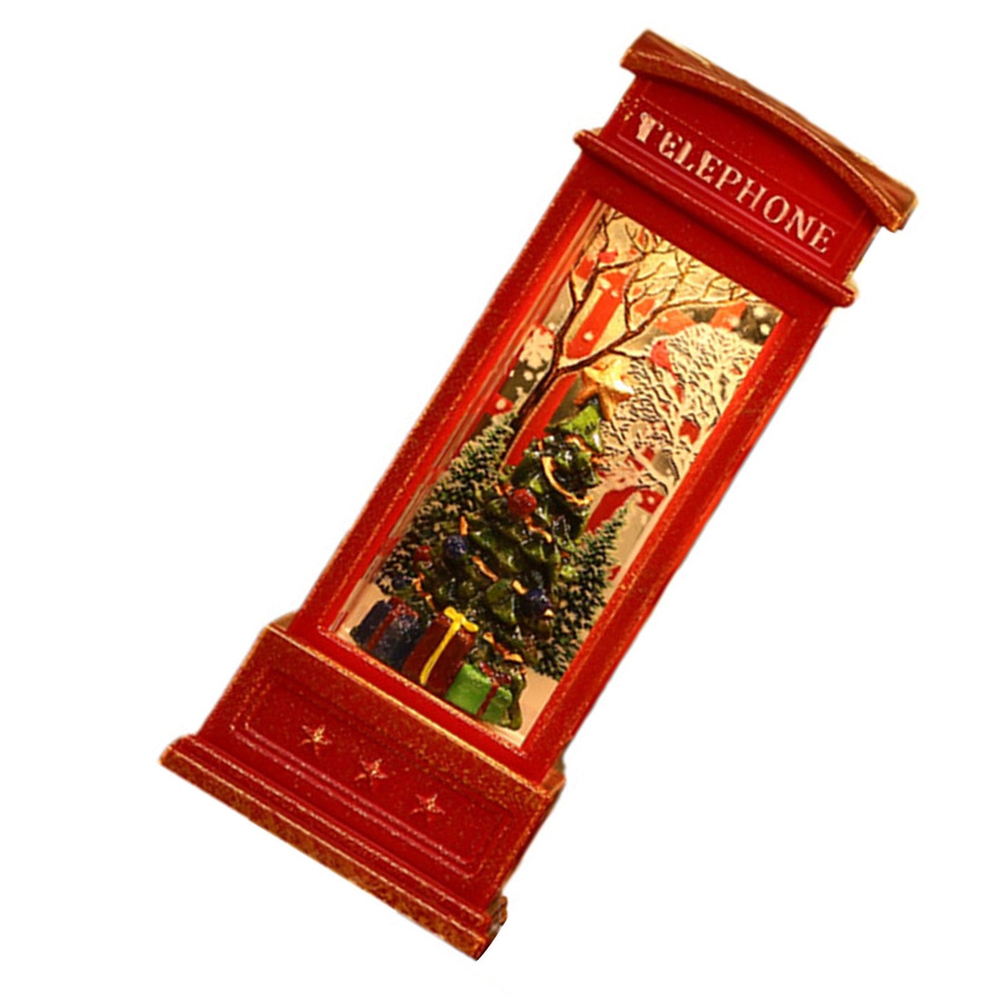 Snow Globe Lantern Telephone Booth Designed Christmas Luminous Ornament for Bar KTV Decoration Christmas Tree