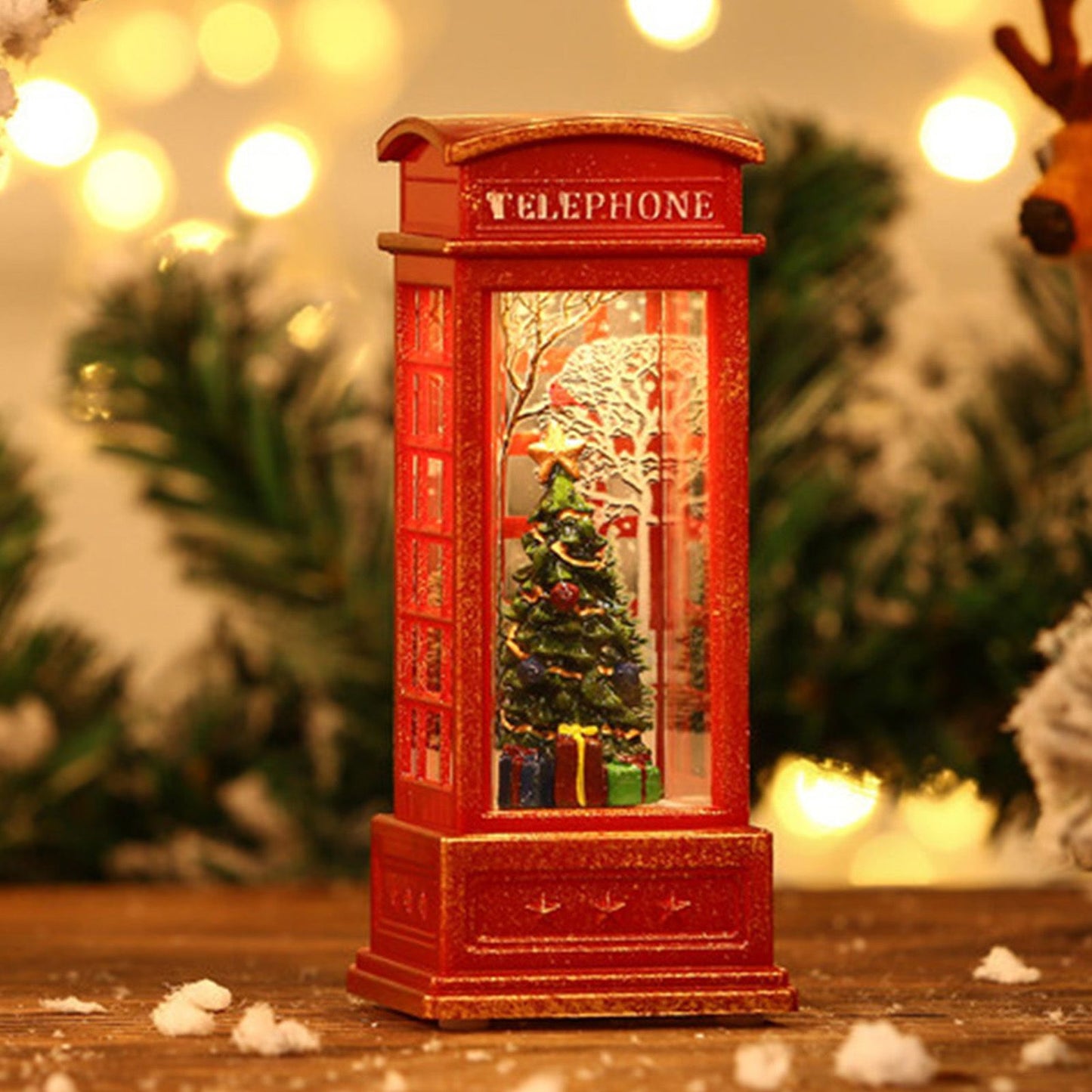 Snow Globe Lantern Telephone Booth Designed Christmas Luminous Ornament for Bar KTV Decoration Christmas Tree
