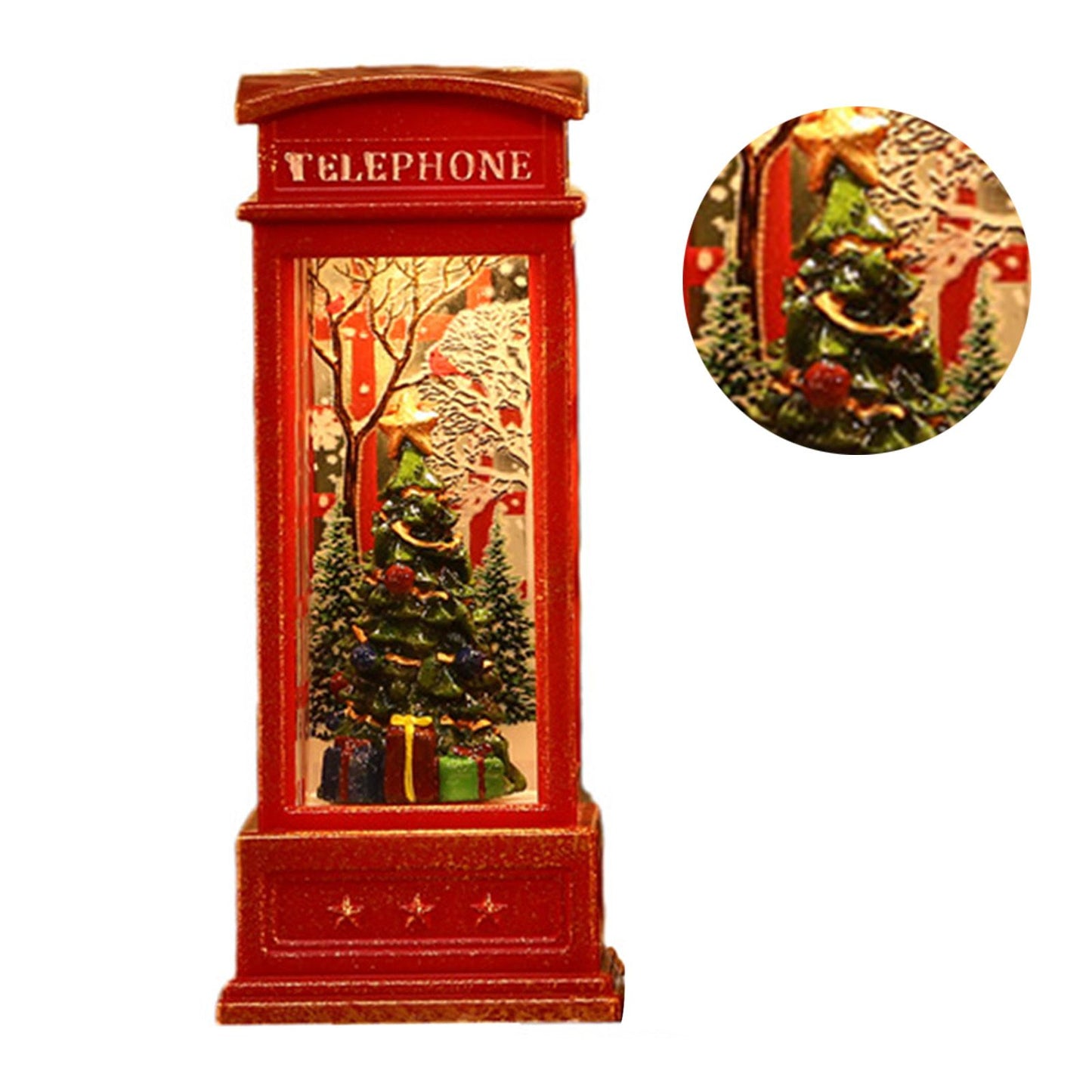 Snow Globe Lantern Telephone Booth Designed Christmas Luminous Ornament for Bar KTV Decoration Christmas Tree