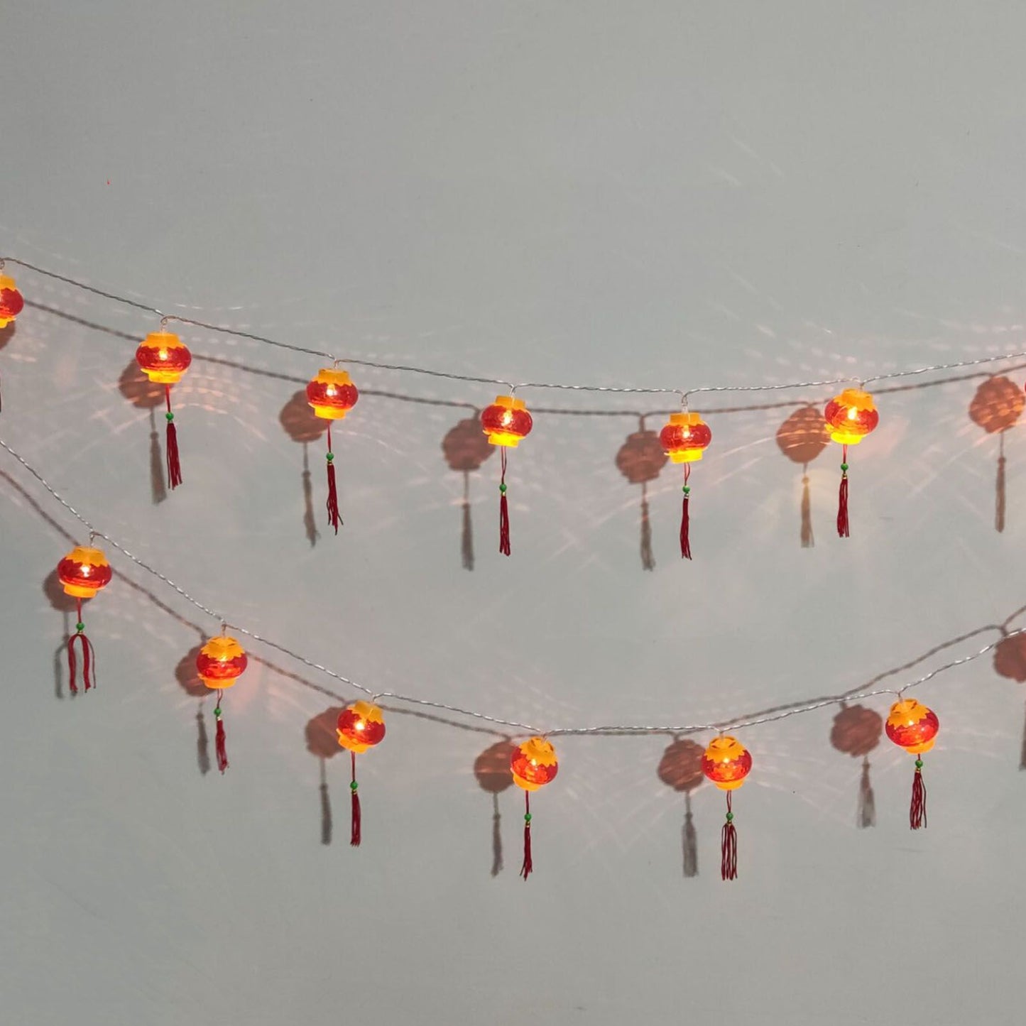 Red Chinese Lantern String Lights LED Light Beads Waterproof New Year Lantern with PVC Shell for Courtyards With Tassel 3meters/9.8ft 20 Lights