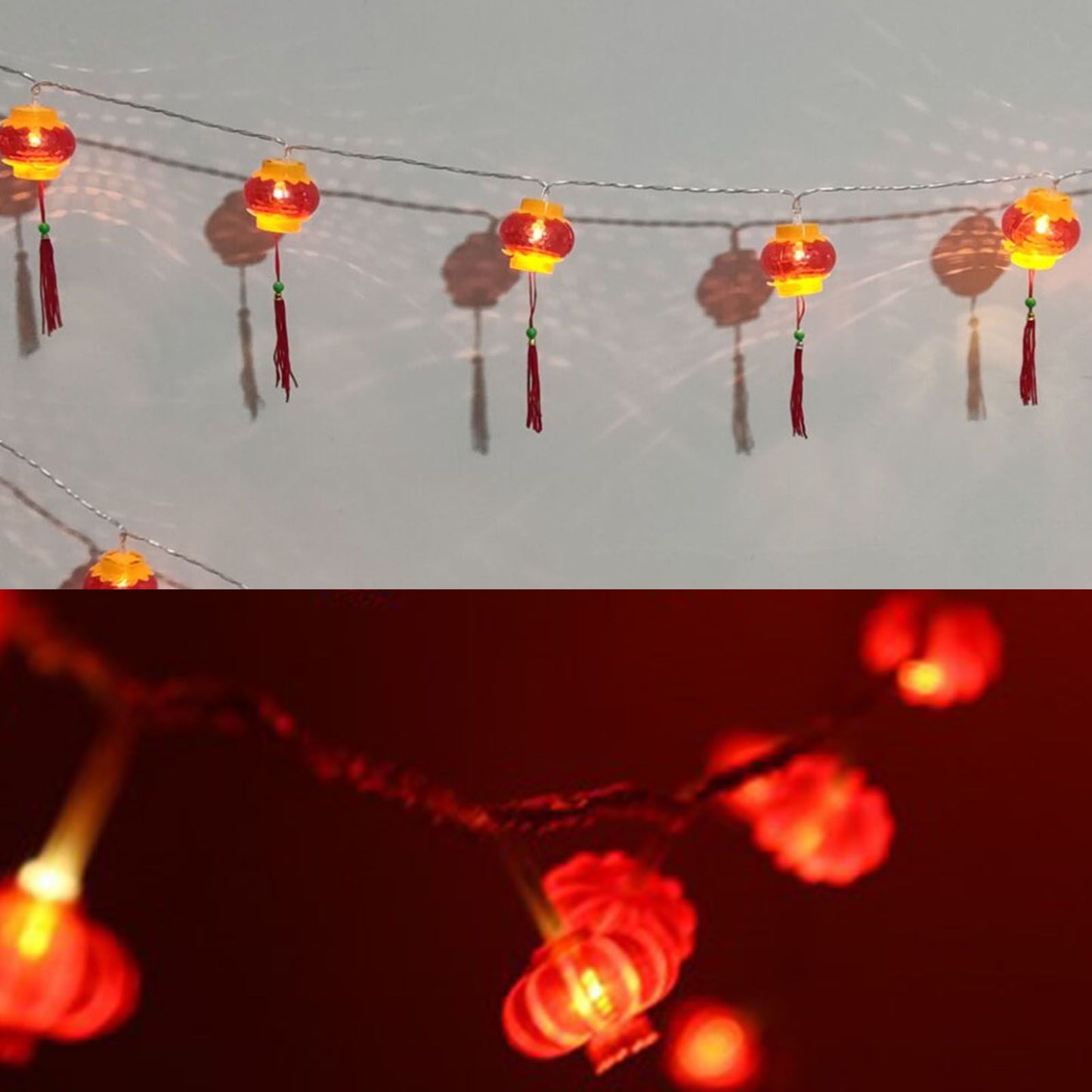 Red Chinese Lantern String Lights LED Light Beads Waterproof New Year Lantern with PVC Shell for Courtyards With Tassel 3meters/9.8ft 20 Lights