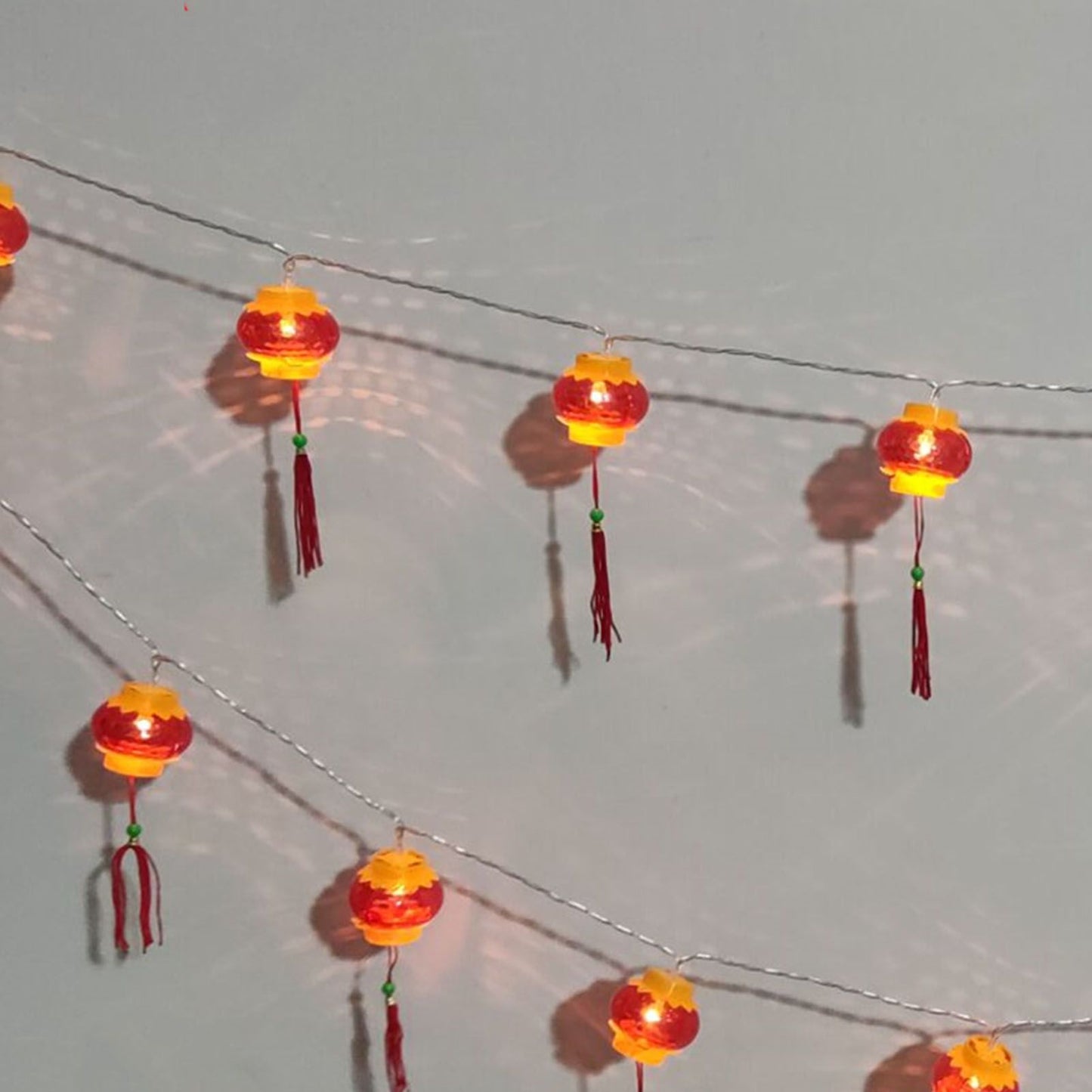 Red Chinese Lantern String Lights LED Light Beads Waterproof New Year Lantern with PVC Shell for Courtyards With Tassel 3meters/9.8ft 20 Lights