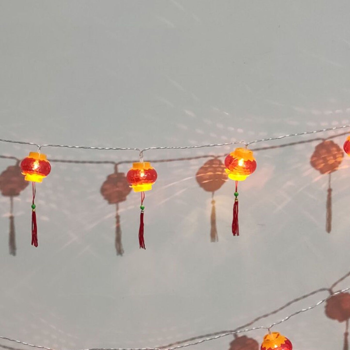 Red Chinese Lantern String Lights LED Light Beads Waterproof New Year Lantern with PVC Shell for Courtyards With Tassel 3meters/9.8ft 20 Lights
