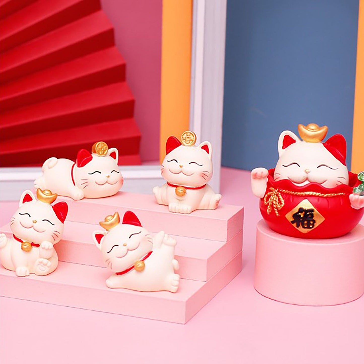 Lucky Cat Ornament Synthetic Resin Fortune Cat Statue Decoration for Home Living Room SJ0001 3
