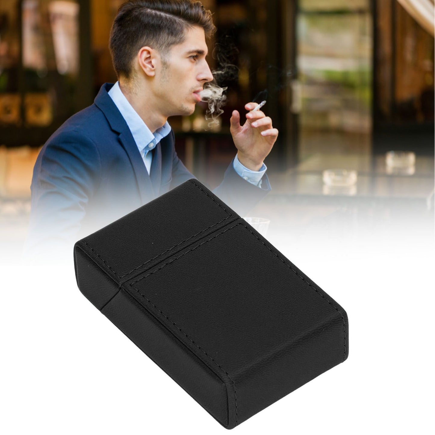 Cigarettes Box PU Leather Holder Cigarettes Box Case for 20PCS Cigarettes Travel Home Black