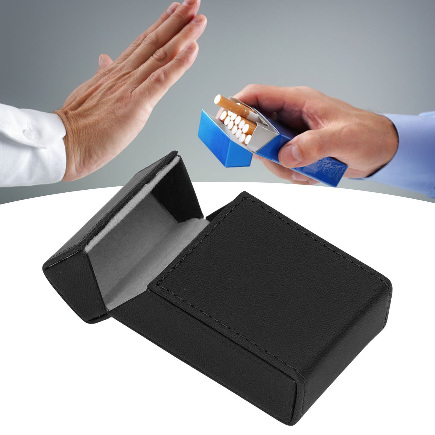 Cigarettes Box PU Leather Holder Cigarettes Box Case for 20PCS Cigarettes Travel Home Black