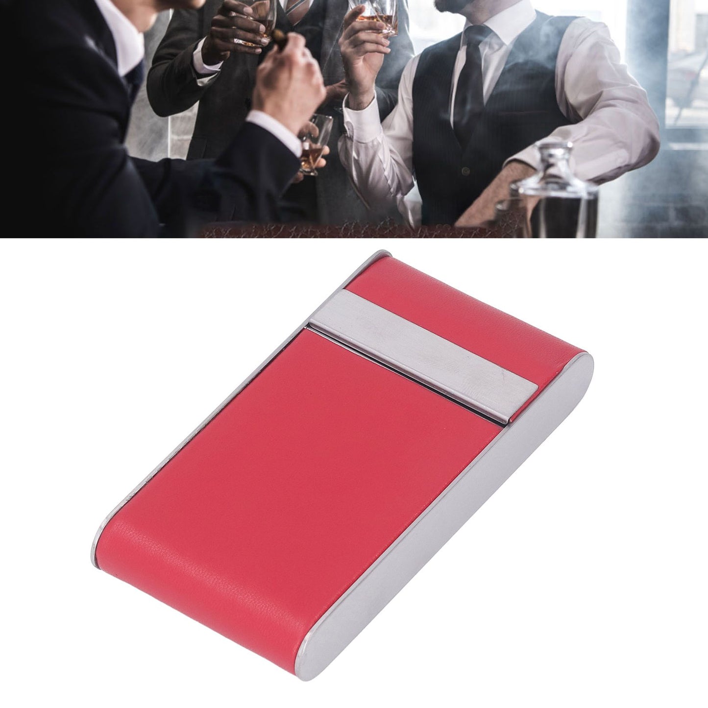 Stainless Steel Cigarette Case Holds 20 Count Slim Cigarettes Magnetic Flip Cover Cigarette Holder Case for Men Women Red
