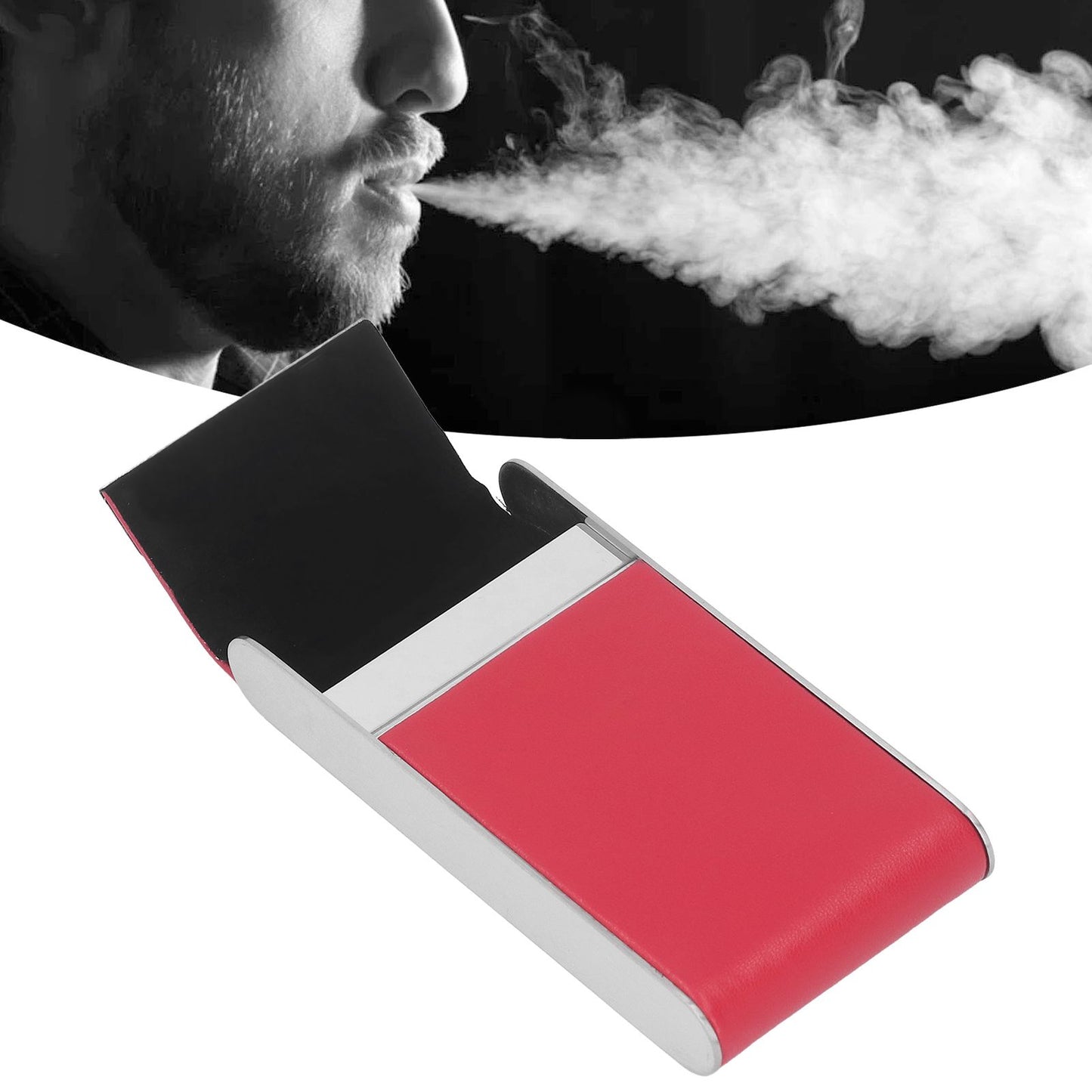 Stainless Steel Cigarette Case Holds 20 Count Slim Cigarettes Magnetic Flip Cover Cigarette Holder Case for Men Women Red