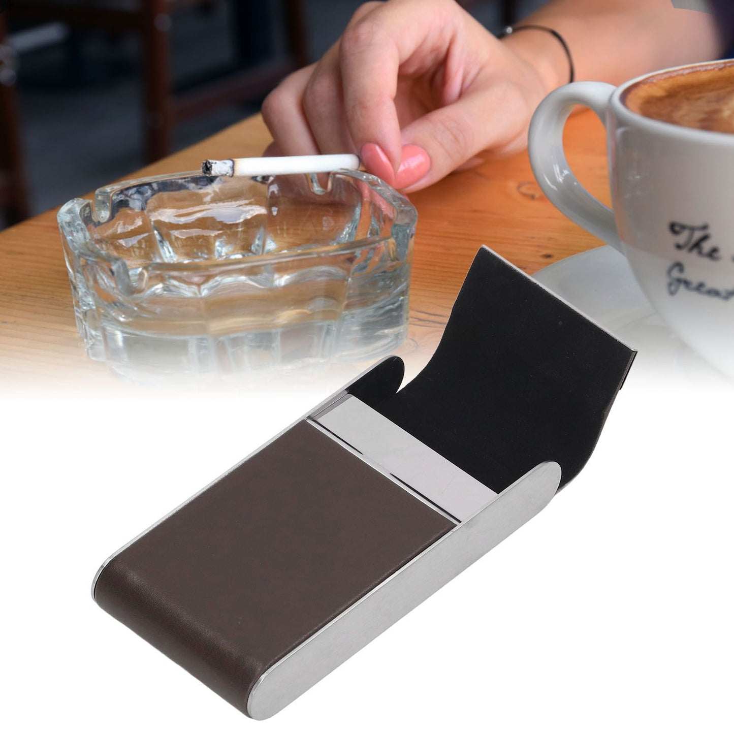 Cigarette Case Stainless Steel Cigarette Container Holder Men Women Portable Cigarette Box Coffee