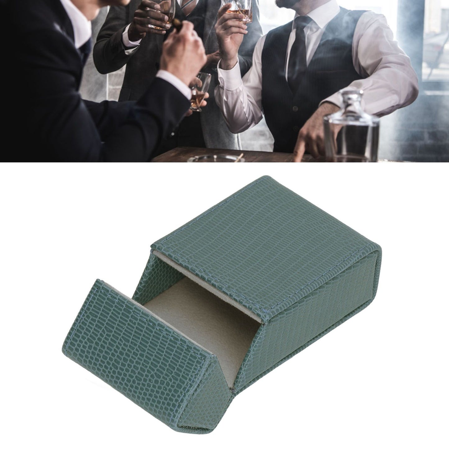Cigarettes Box Holder Lizard Designed PU Leather Cigarettes Box Storage Case for Women Men Green