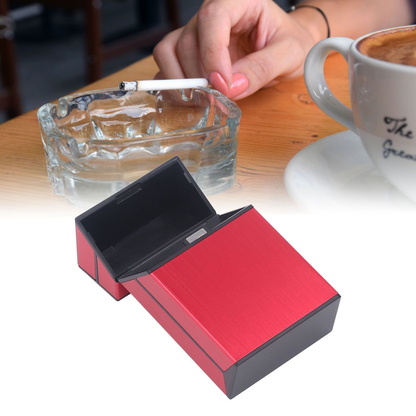 Magnetic Cigarette Case 20 Capacity Universal Flip Cover Aluminum Alloy Cigarette Box for Women Men Red