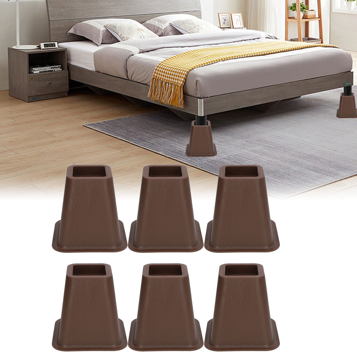 6 Pcs Furniture Risers Plastic Antislip Bed Risers Wood Grain for Storage Desk Sofa Chair Washing Machine