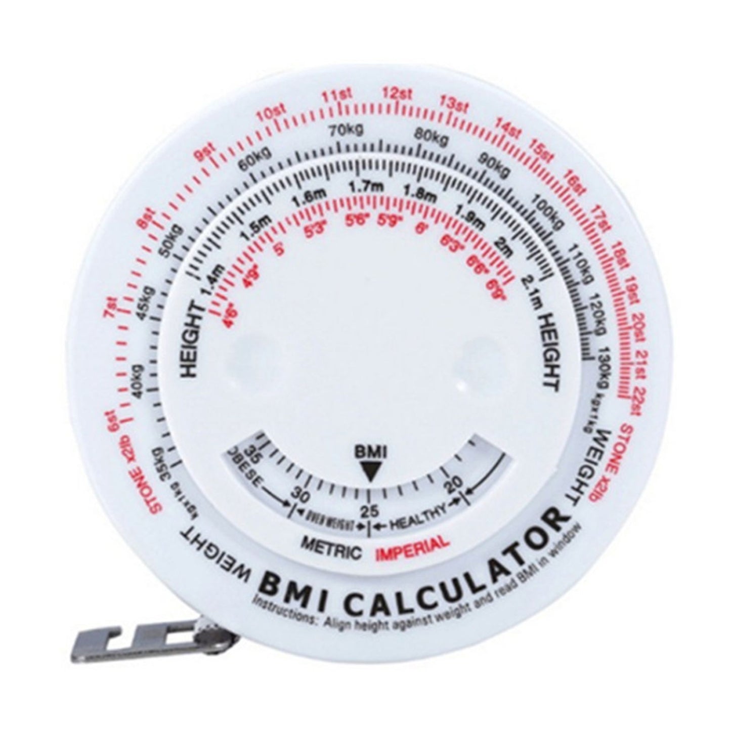 Round BMI Measuring Tape Automatic Retractable Waistline Tape Calculator Portable Health Tape Measures Tools White