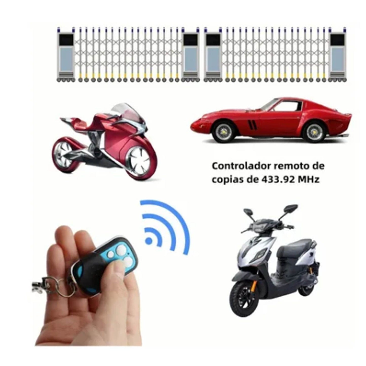 433MHz Wireless Remote Control Switch Cloning Key Fob Doorbells With Keychain for Home Garage Blue 27A 12V 4 Keys