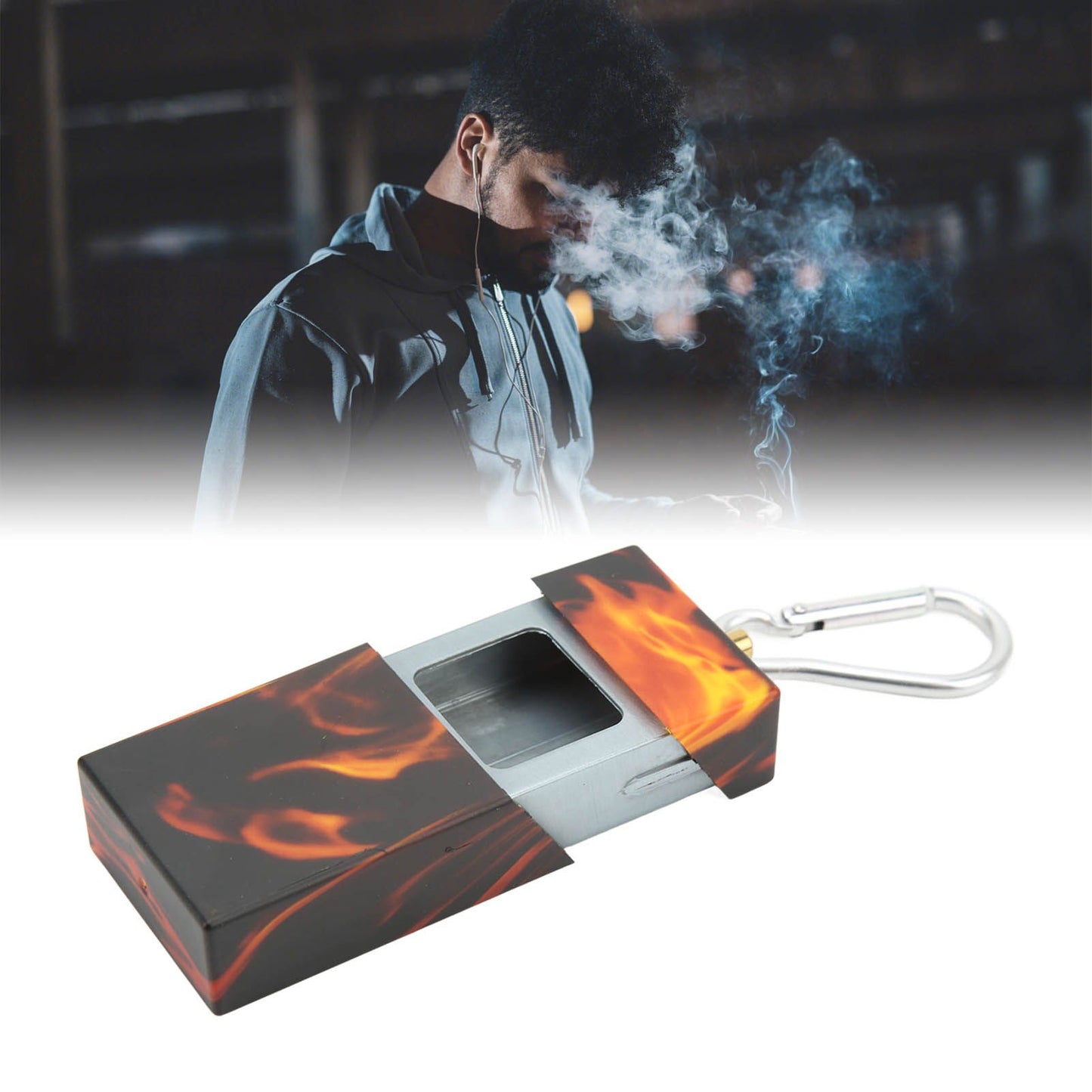 Pocket Ashtray Mini Portable Stainless Steel with Mountaineering Buckle Cigarette Ash Holder for Outdoor Travel Flame