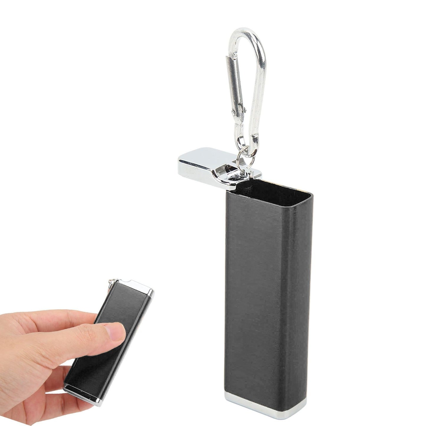 Aluminum Alloy Cigarette Case Box Hold 6pcs with Carabiner Keychain for Men Women Smoking Accessories Black