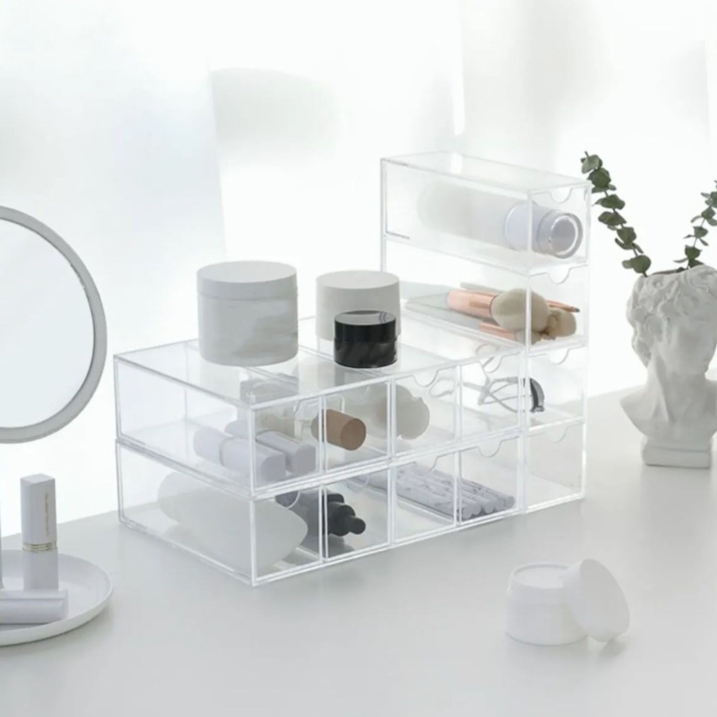 4 Drawers Eyeglass Storage Organizer Box Clear Acrylic Stackable Sunglasses Display Holder Organizer for Makeup Office Items