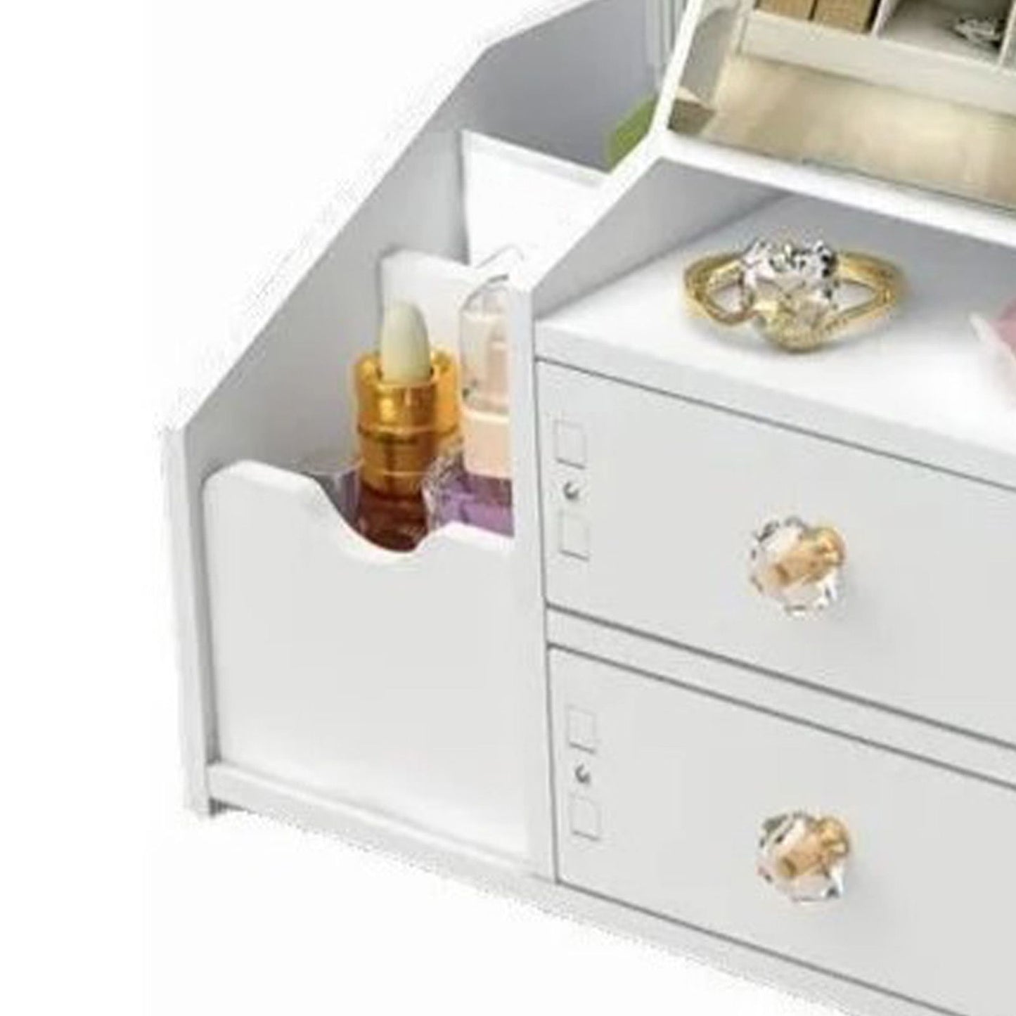Cosmetic Storage Drawer Large Capacity Plastic Drawer Stationery Container with Mirror White