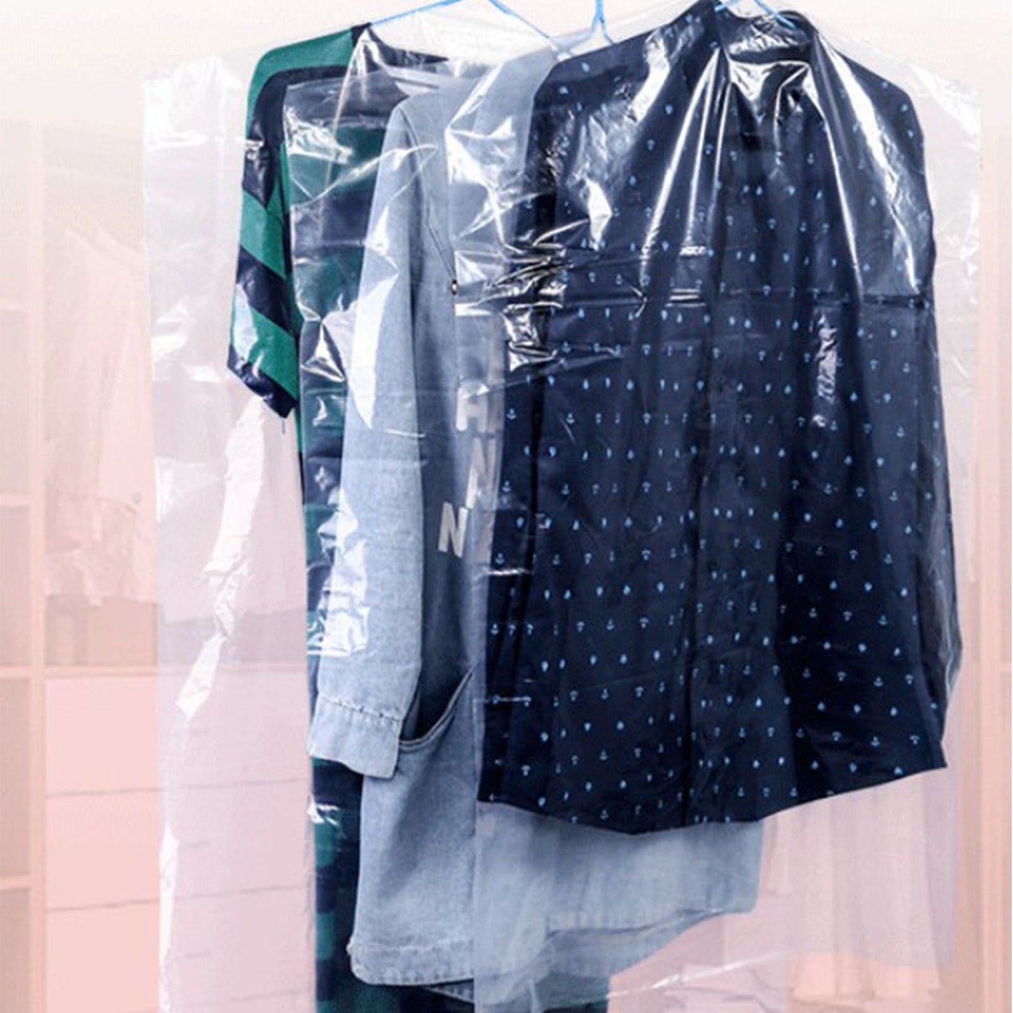 100 Pcs Hanging Garment Bag Single Use Dustproof 60x120cm PE Material Semi Transparent Hanging Suit Bag