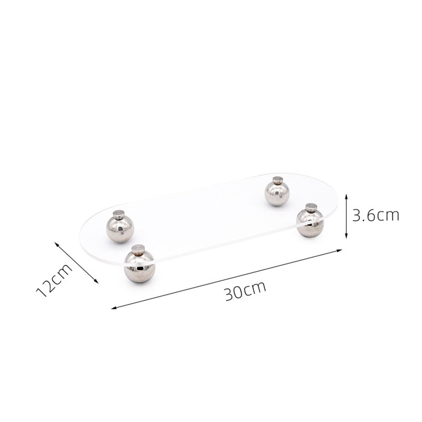 Acrylic Storage Tray Clear Transparent Stainless Steel Round Feet Minimalist Style Decorative Practical Desktop Shelf for Cafes Oval